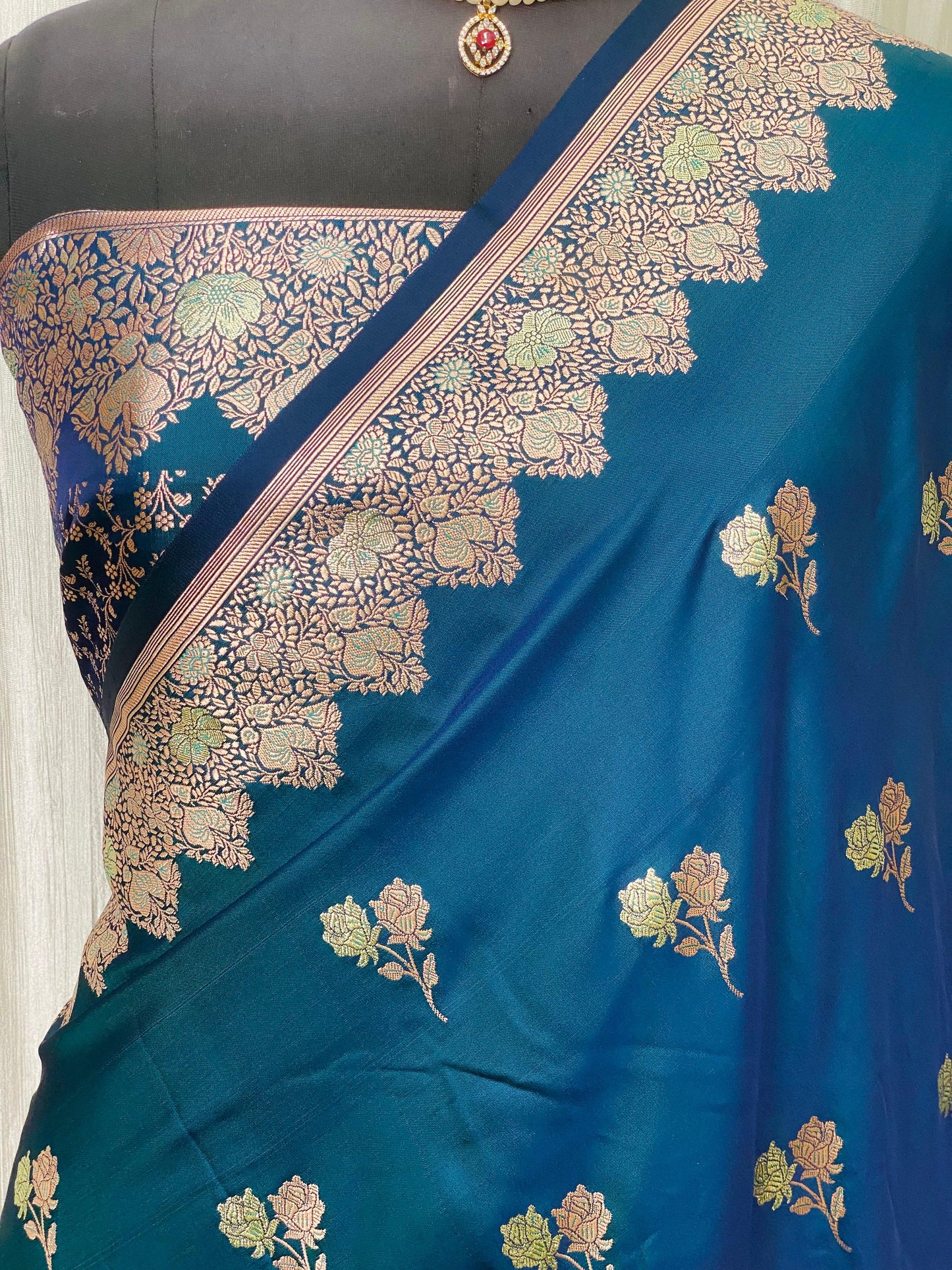 Banarasi Mashru Silk Saree Deep Blue