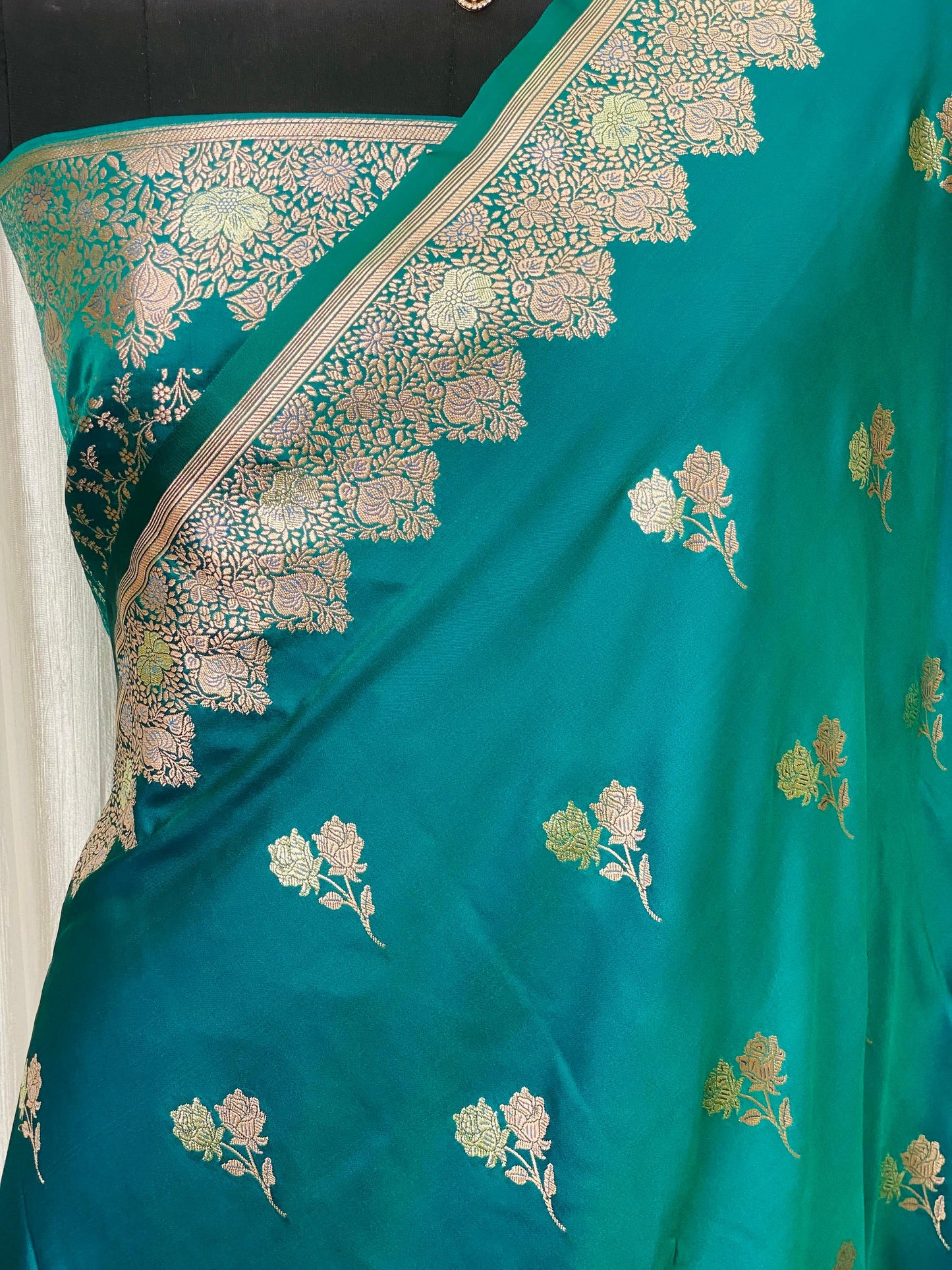 Banarasi Mashru Silk Saree Aqua Blue