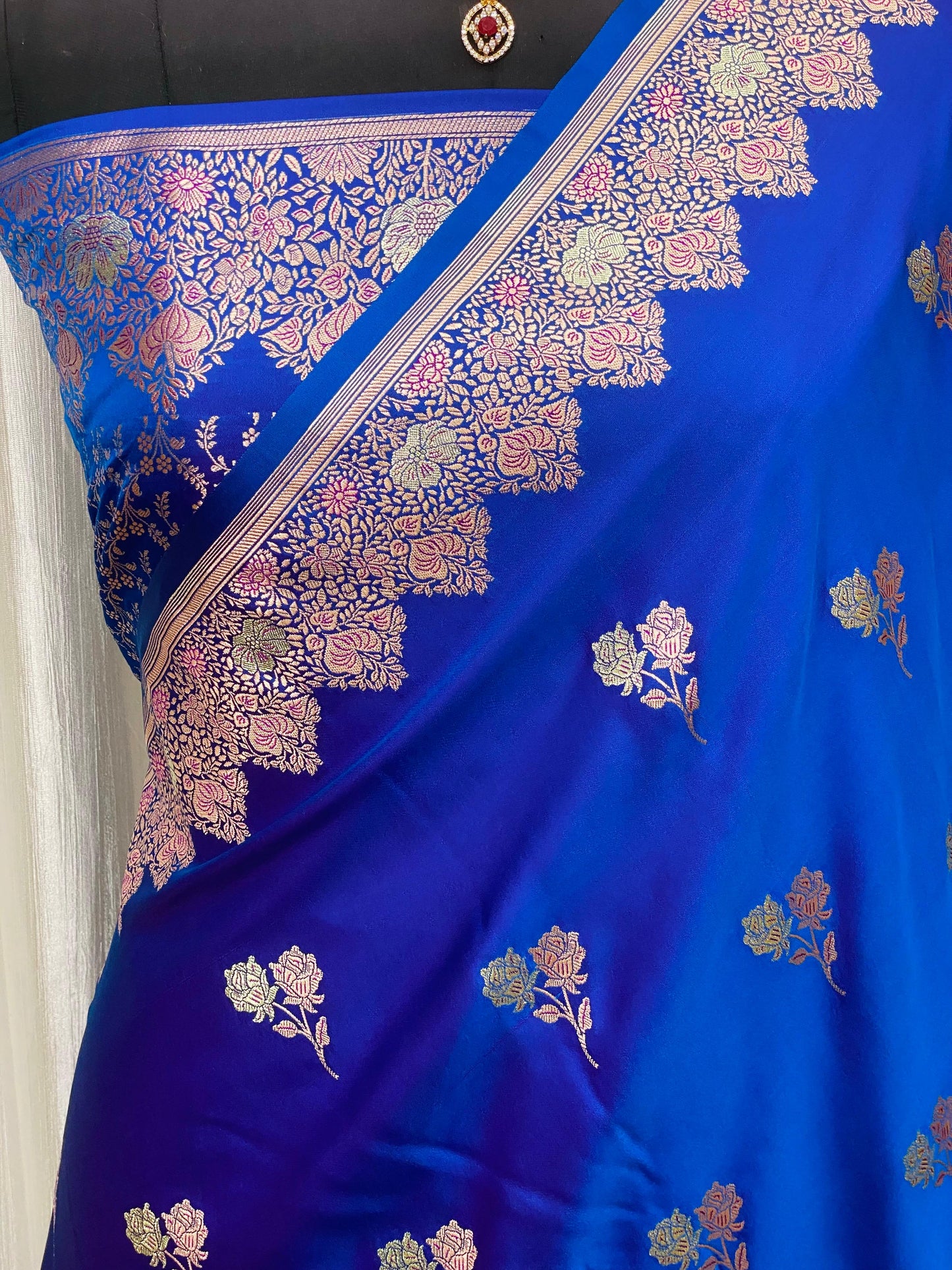 Banarasi Mashru Silk Saree Peacock Blue