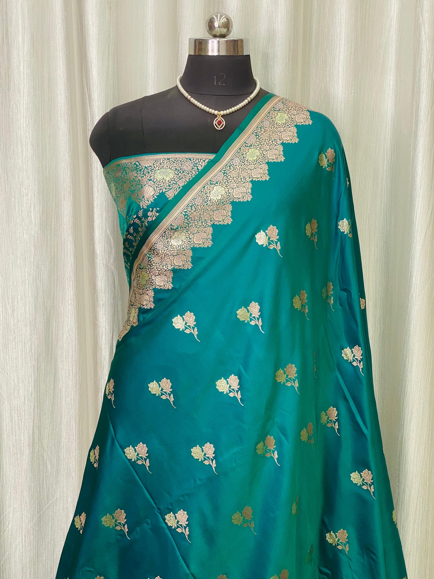 Banarasi Mashru Silk Saree Aqua Blue