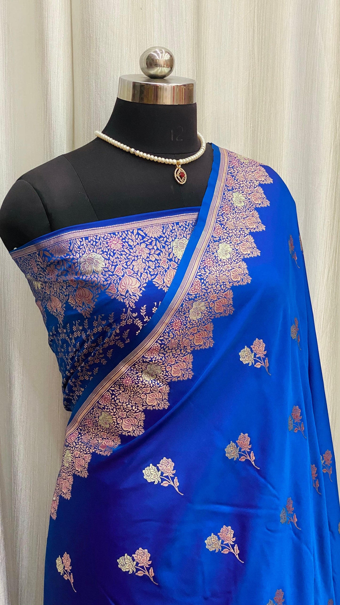 Banarasi Mashru Silk Saree Peacock Blue