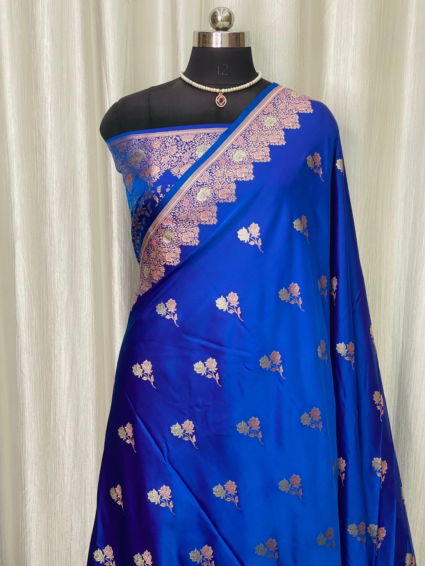 Banarasi Mashru Silk Saree Peacock Blue