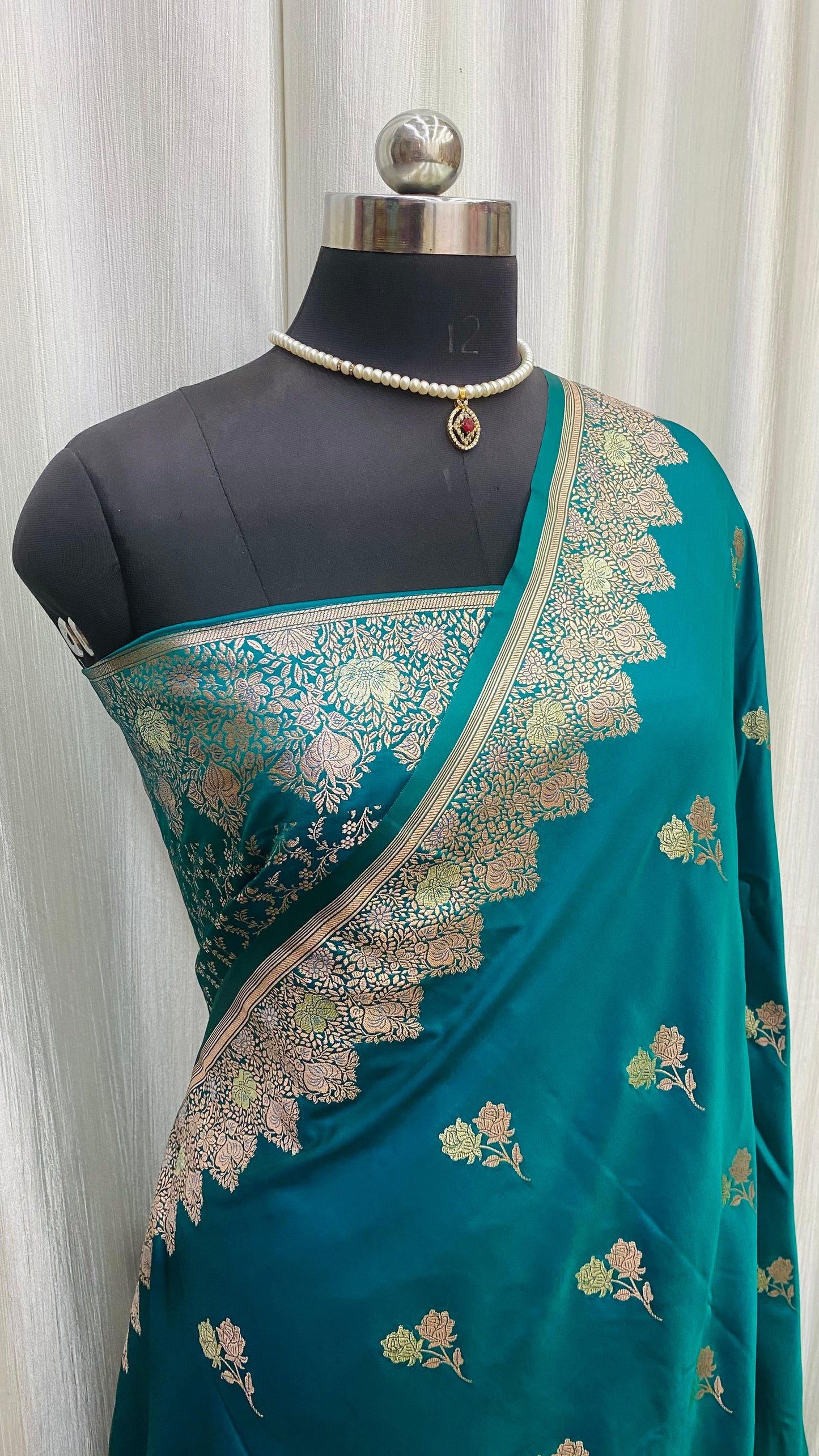 Banarasi Mashru Silk Saree Aqua Blue