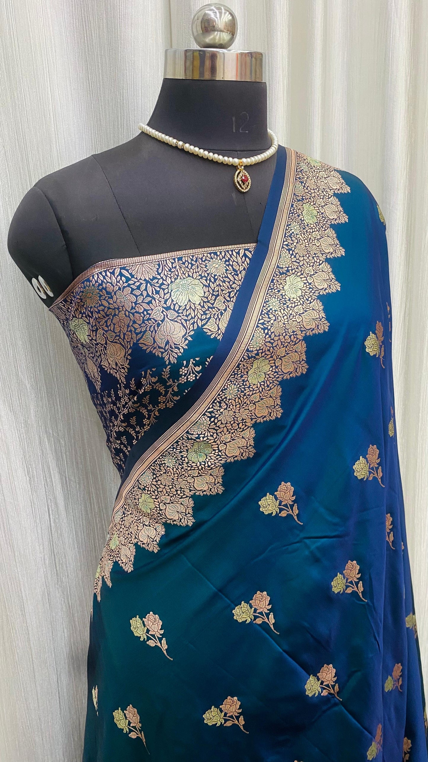 Banarasi Mashru Silk Saree Deep Blue