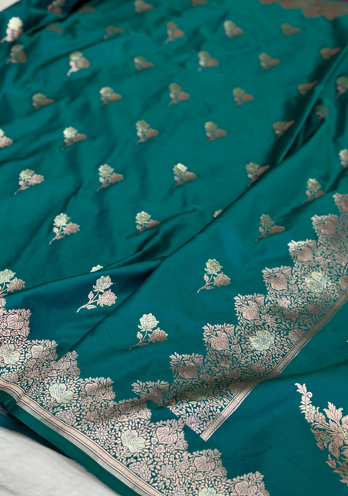 Banarasi Mashru Silk Saree Aqua Blue
