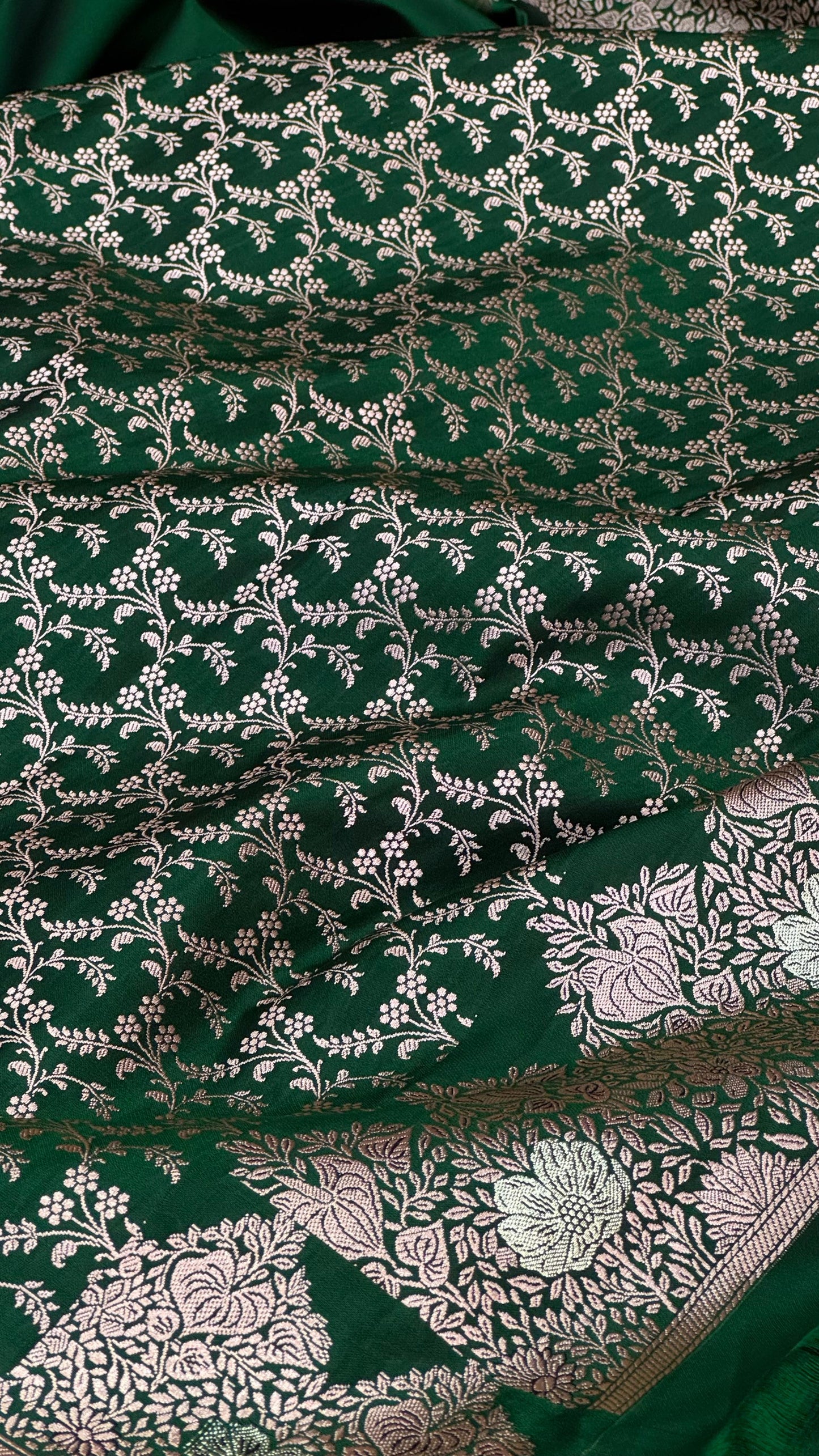 Banarasi Mashru Silk Saree Emerald Green