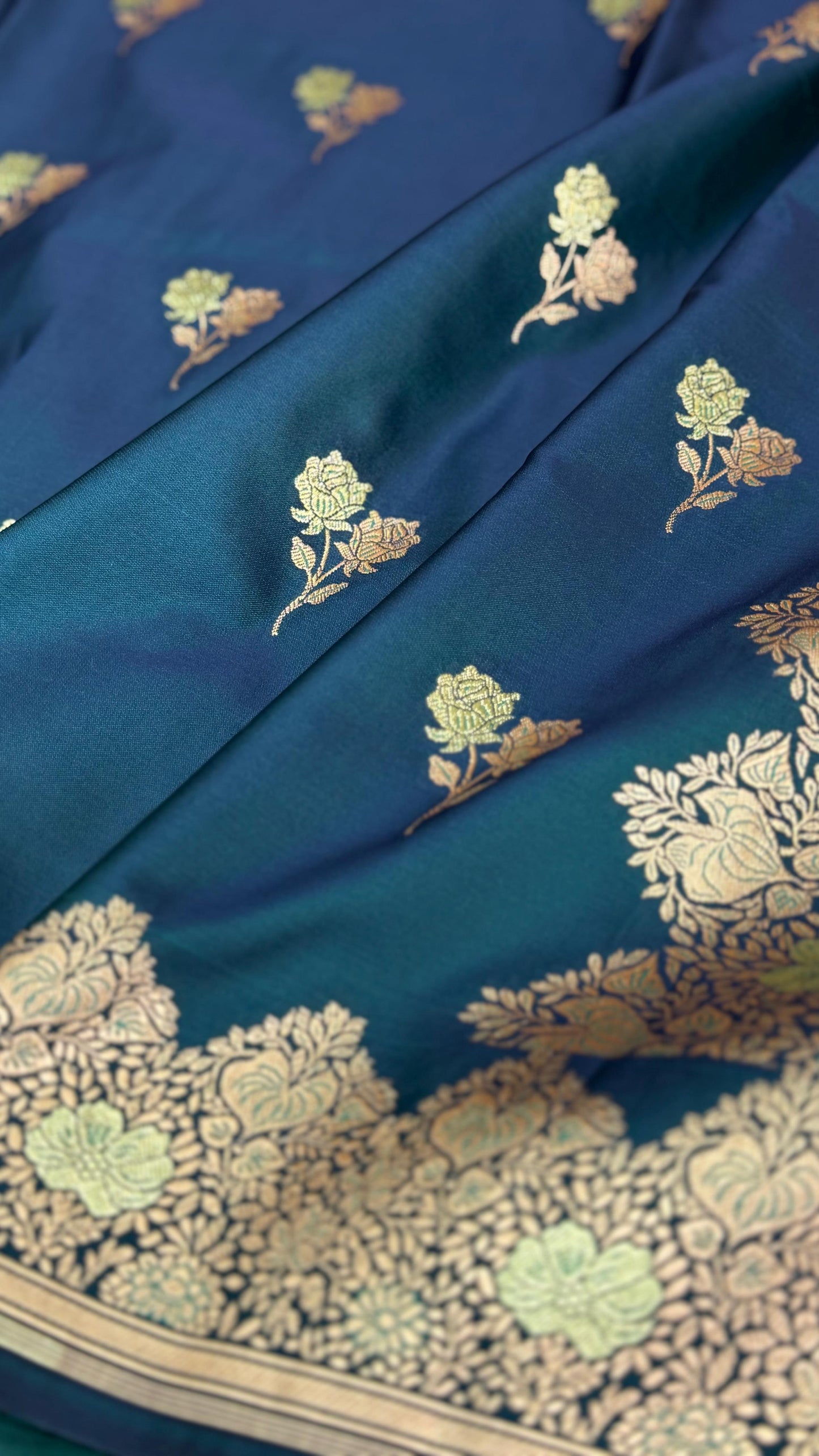 Banarasi Mashru Silk Saree Deep Blue