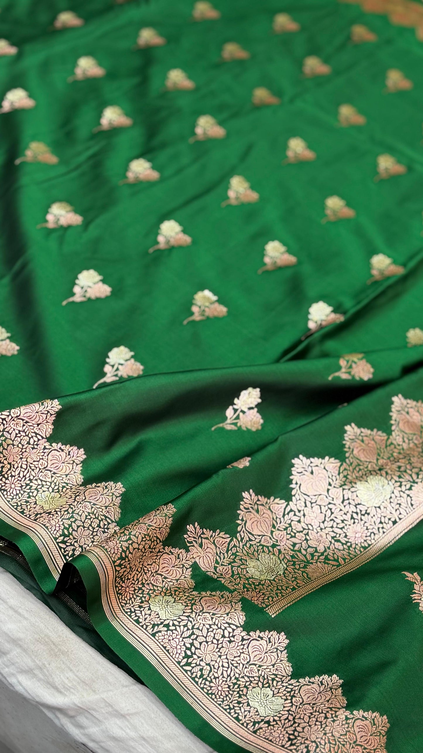 Banarasi Mashru Silk Saree Emerald Green