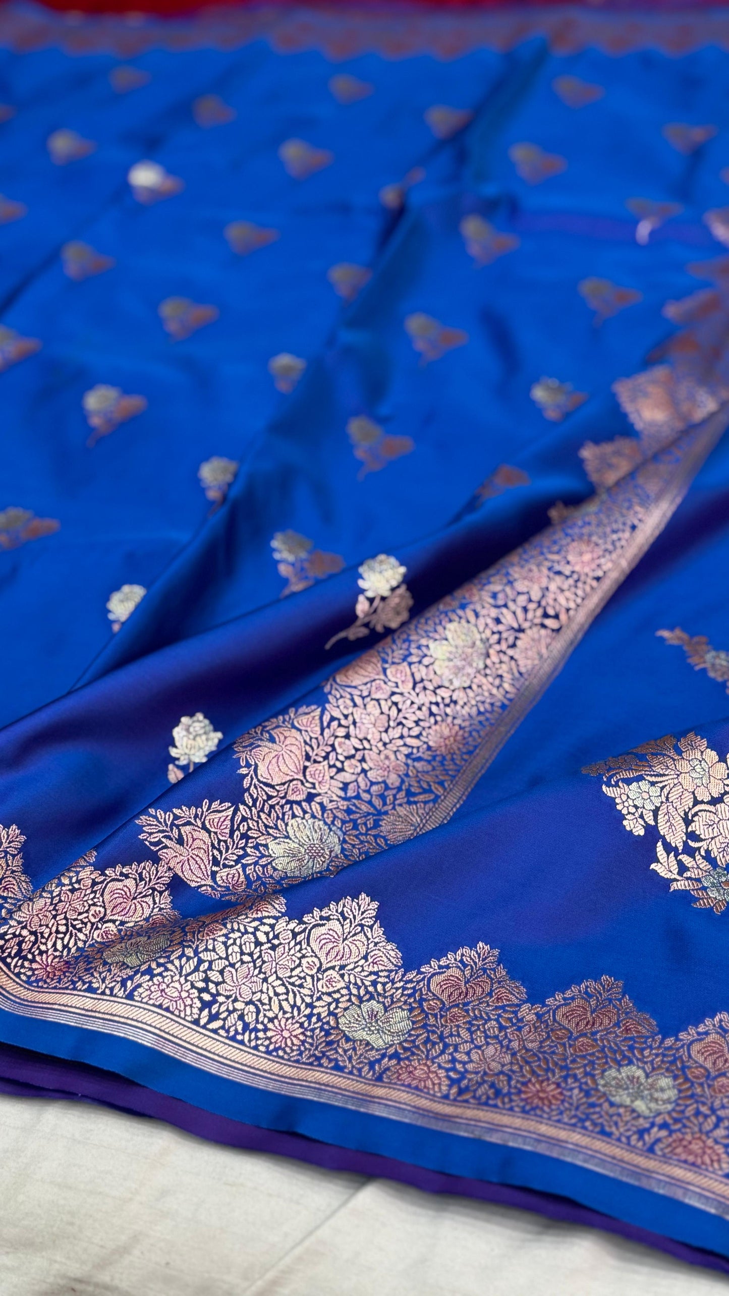 Banarasi Mashru Silk Saree Peacock Blue