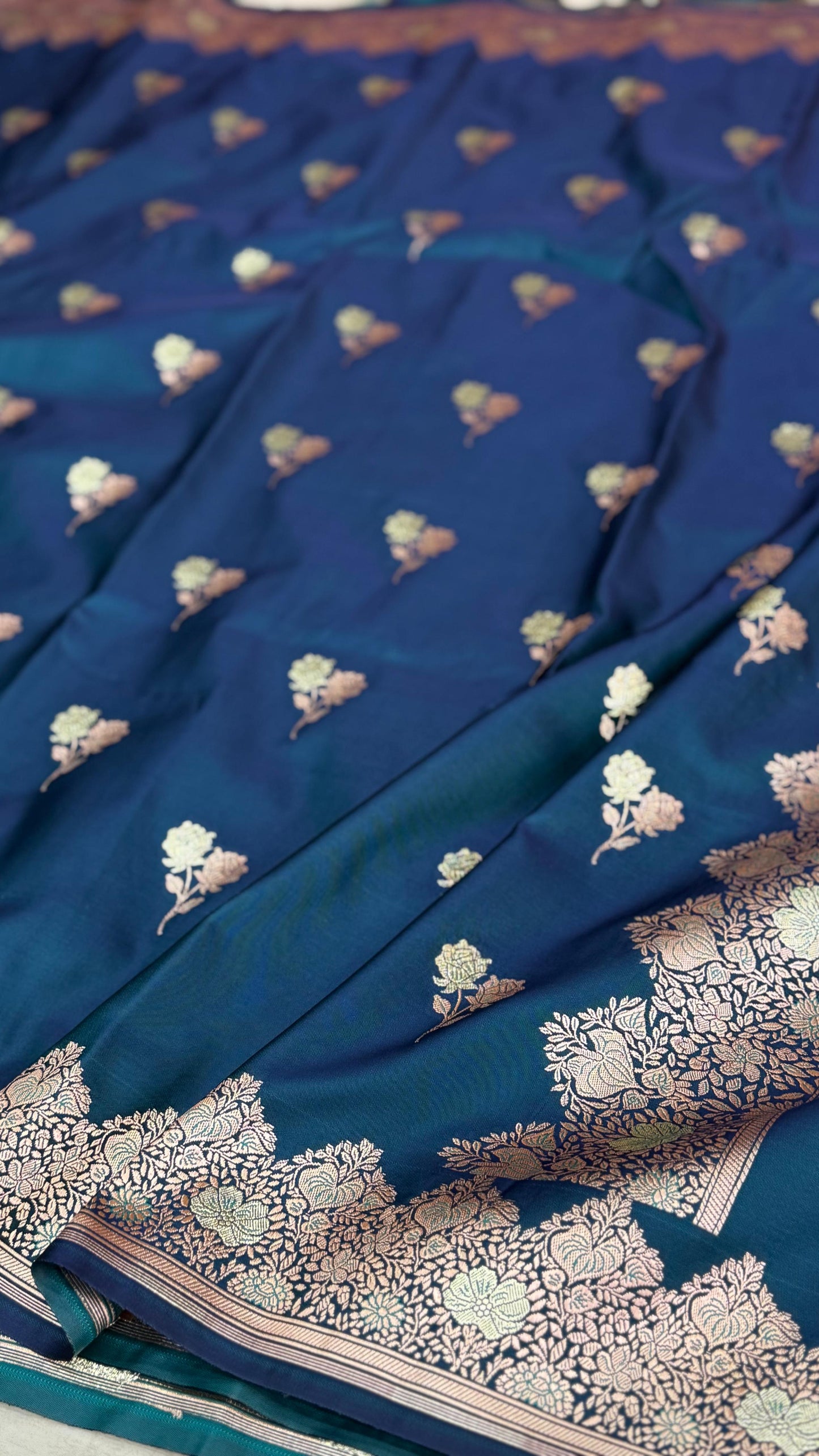 Banarasi Mashru Silk Saree Deep Blue