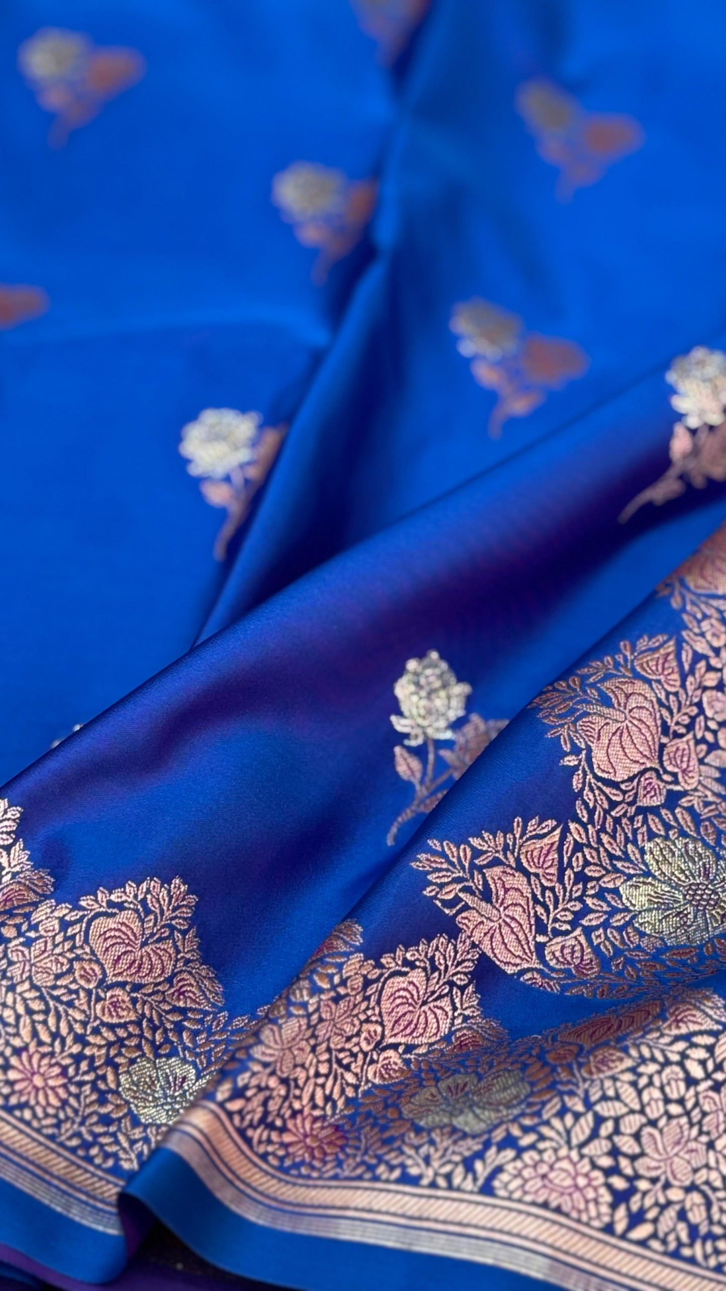 Banarasi Mashru Silk Saree Peacock Blue