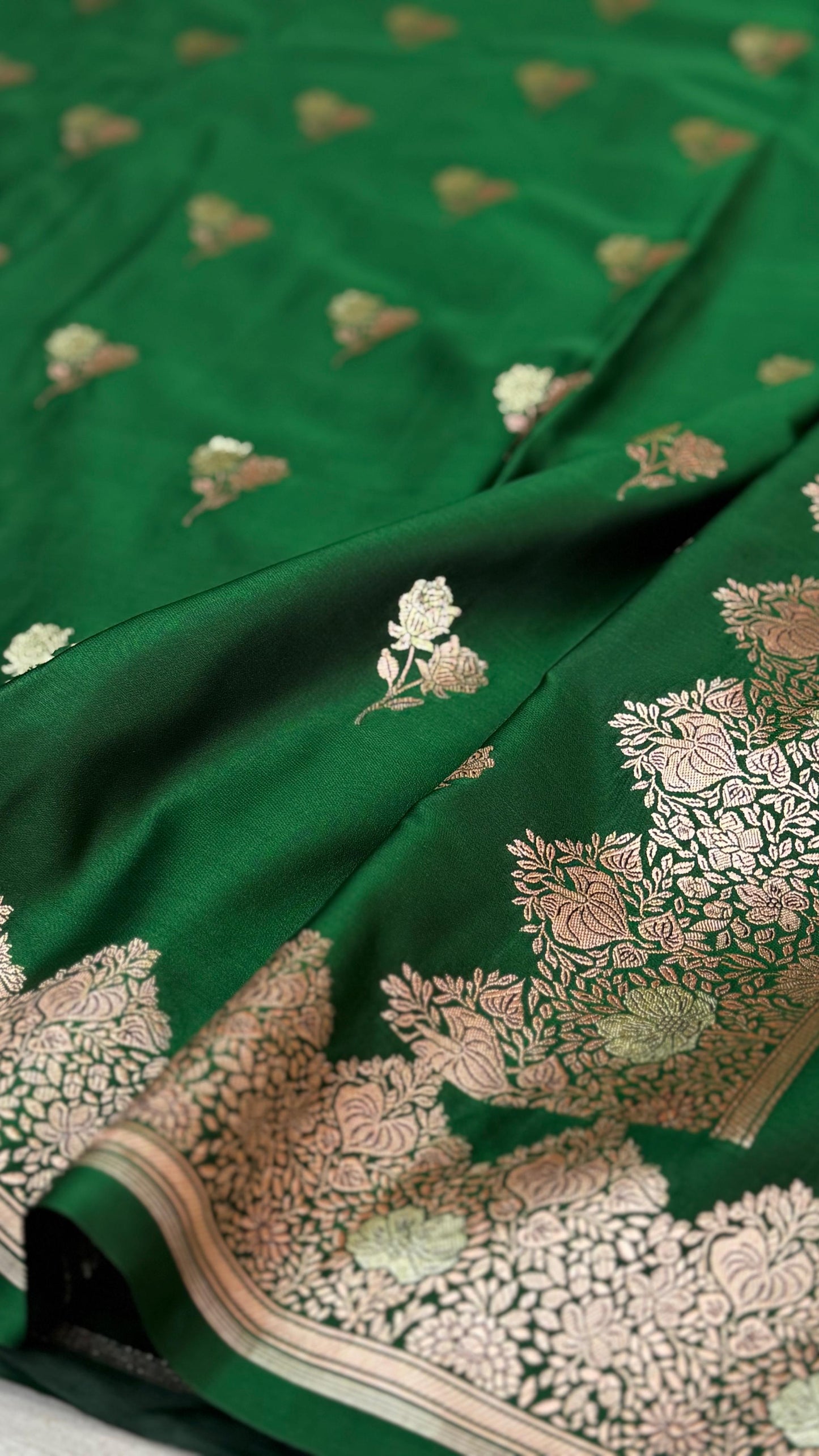 Banarasi Mashru Silk Saree Emerald Green