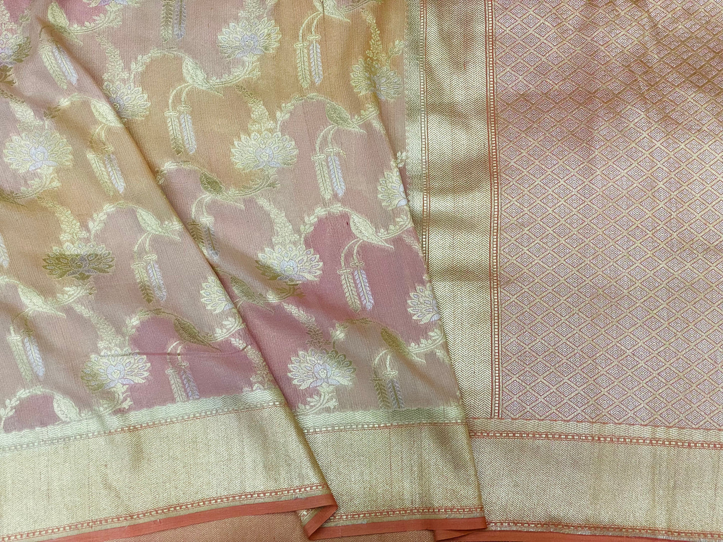 Pure Tussar Handloom Kaduwa Weave Saree Blush Peach ( Noor-e-Tussar )