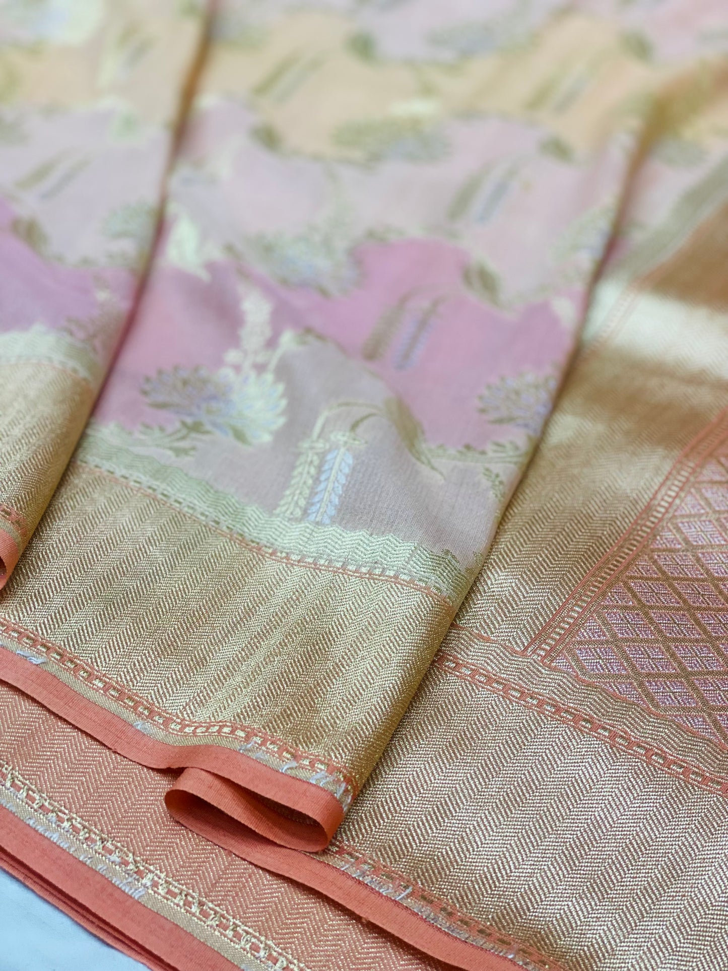 Pure Tussar Handloom Kaduwa Weave Saree Blush Peach ( Noor-e-Tussar )