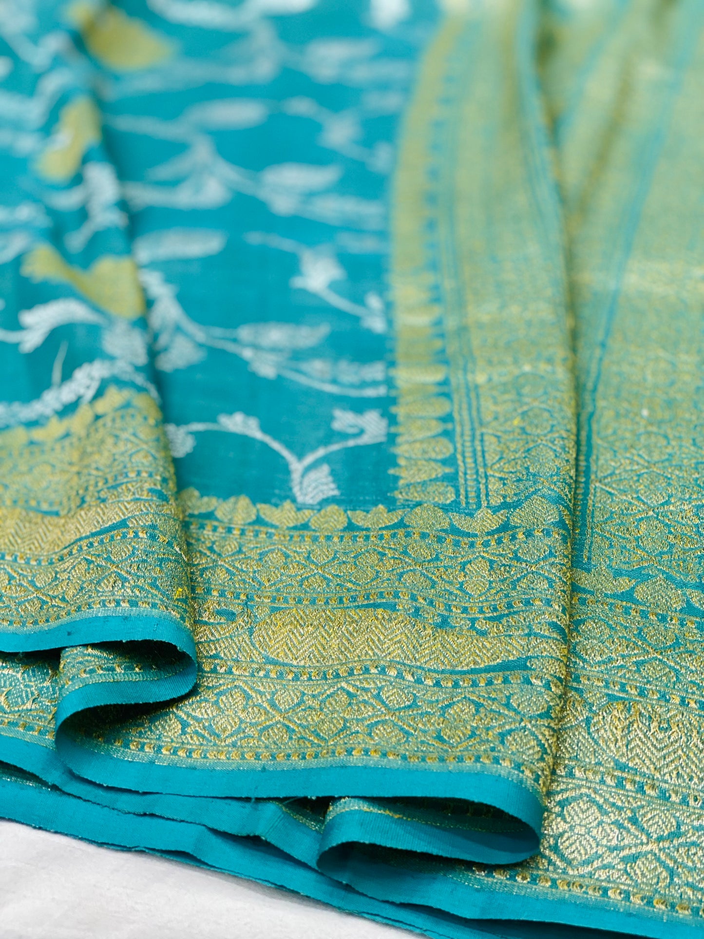 Pure Tussar Handloom Kaduwa Weave Saree Teal Green ( Noor-e-Tussar )