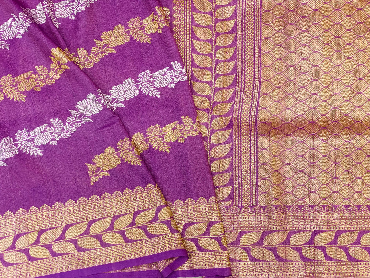 Pure Tussar Handloom Kaduwa Weave Saree Royal Violet ( Noor-e-Tussar )