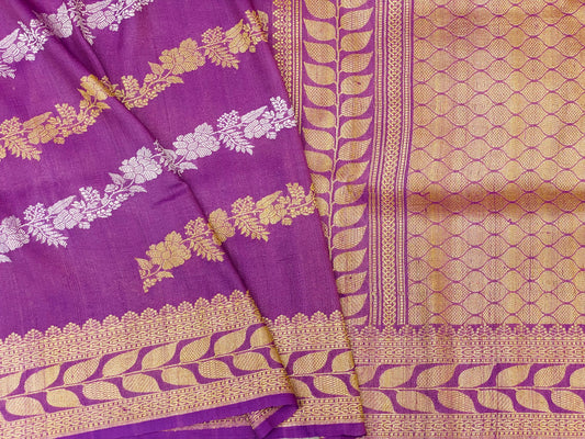 Pure Tussar Handloom Kaduwa Weave Saree Royal Violet ( Noor-e-Tussar )