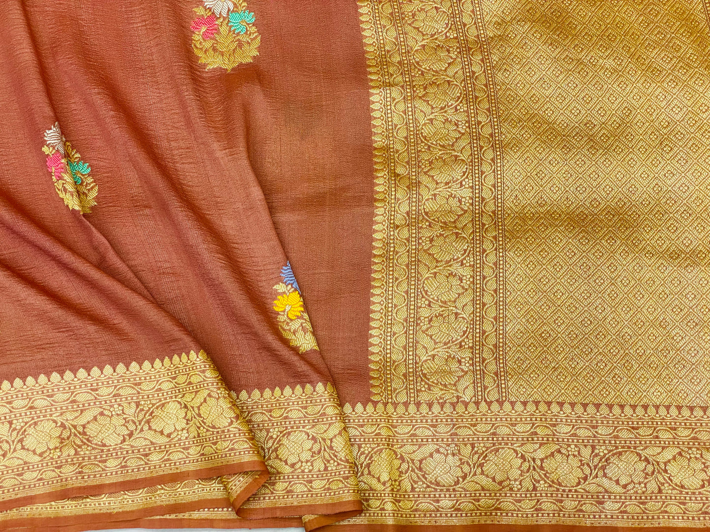 Pure Tussar Handloom Kaduwa Weave Saree Brown Meenakari Buta ( Noor-e-Tussar )