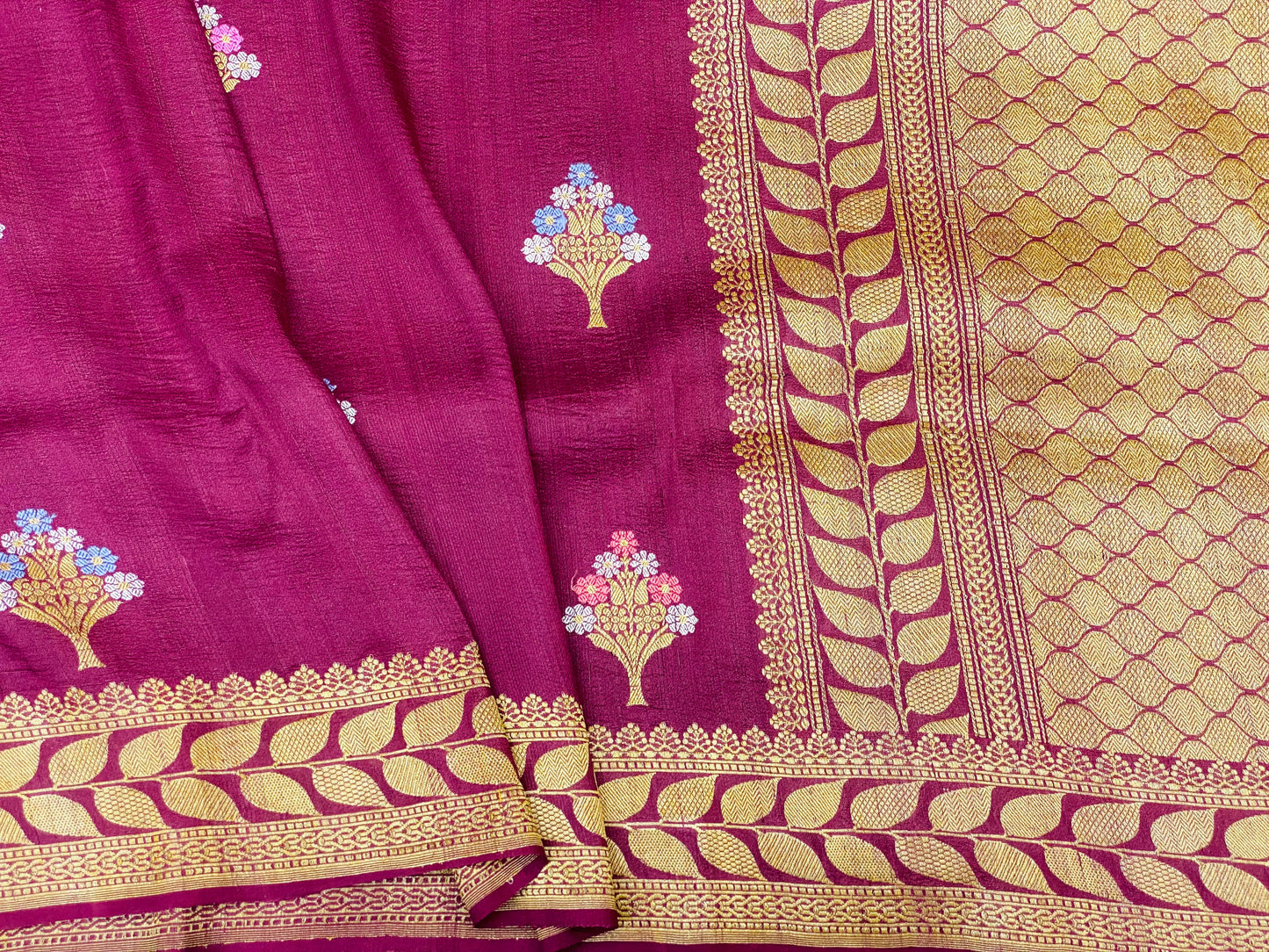 Pure Tussar Handloom Kaduwa Weave Saree Plum Meenakari Buta (Noor-e-Tussar)