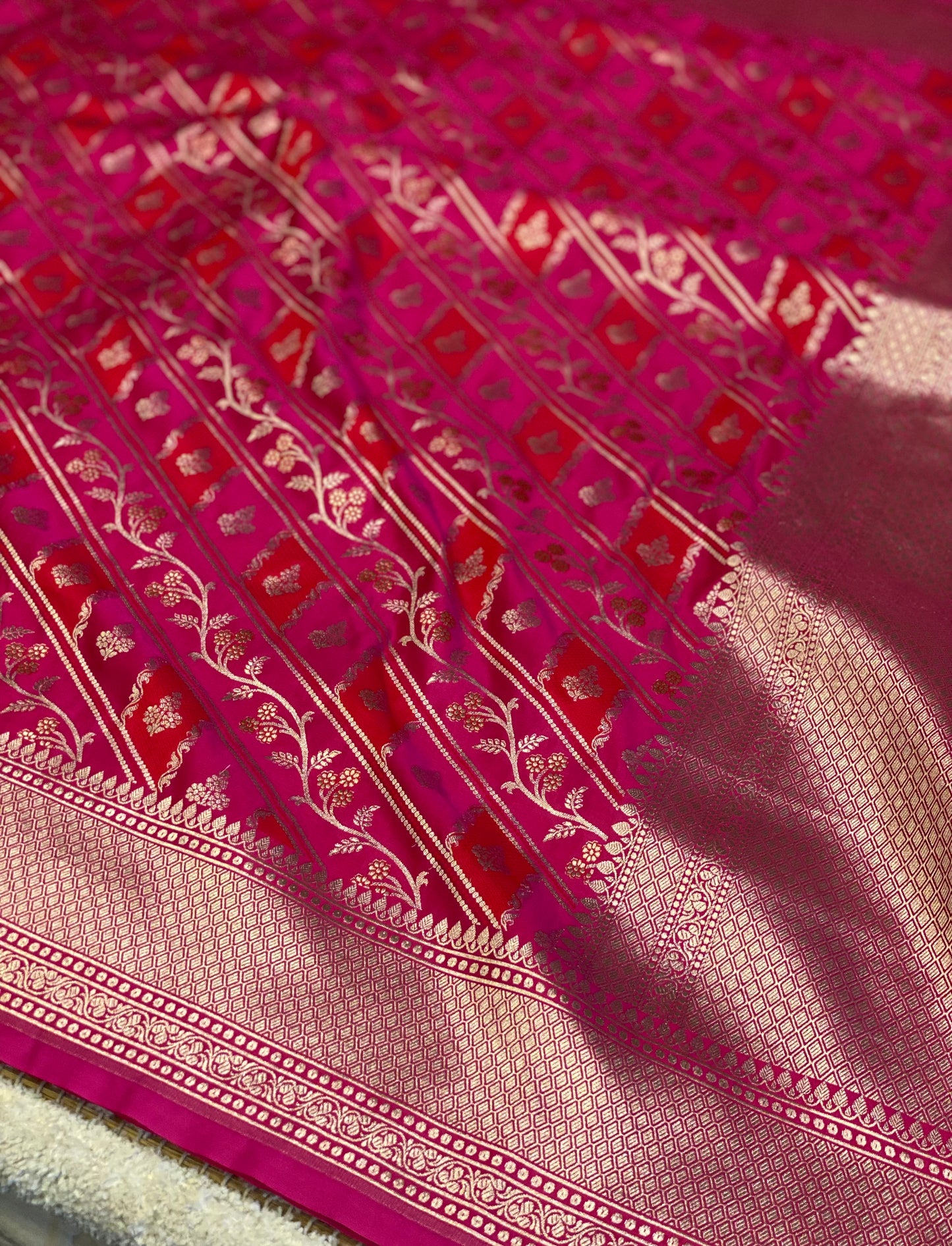 Pure Katan Rangkaat Gharchola Saree Chery Red (Noor-e-Nazaaka)