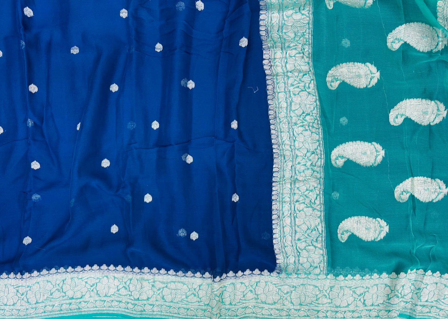 Pure Khaddi Chiffon Handloom Saree Deep Blue Body With Light Blue (Chhalak)