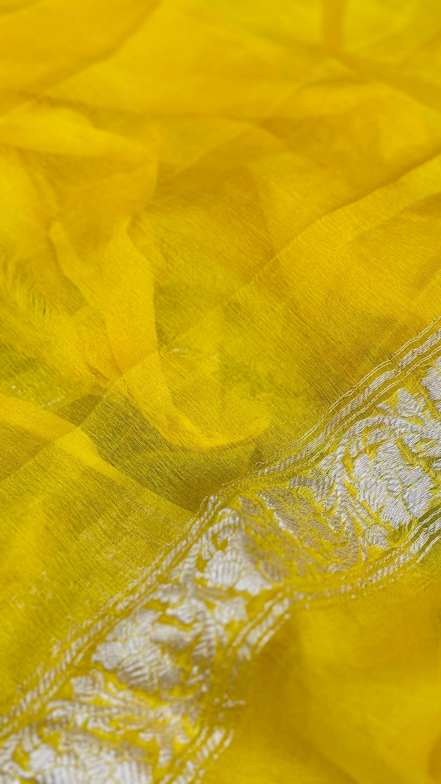 Pure Khaddi Chiffon Handloom Saree Navy Blue body with Mustard Yellow (Chhalak)