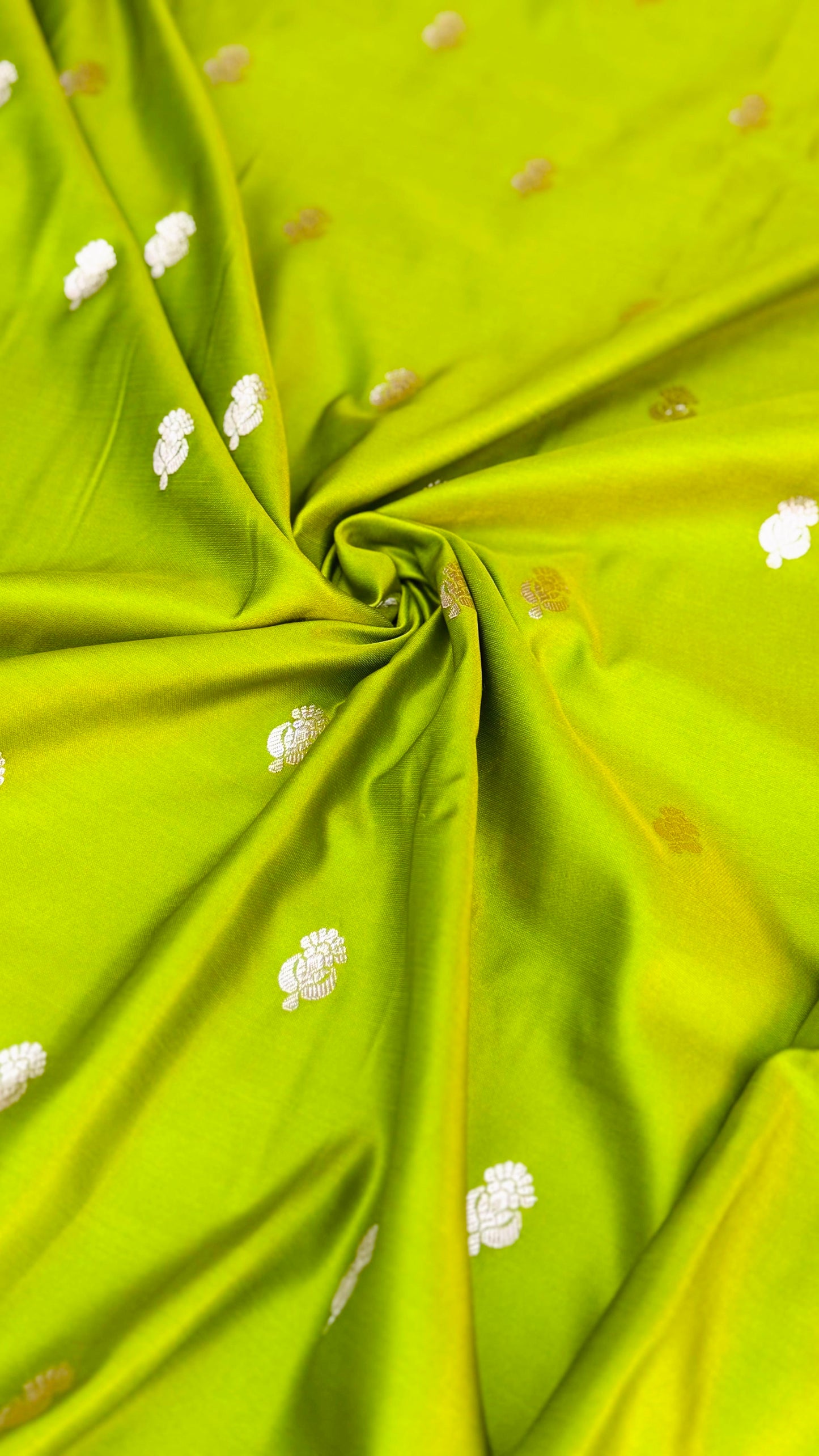 Pure Mashru Silk Buti Saree Parrot Green (Mashravi)