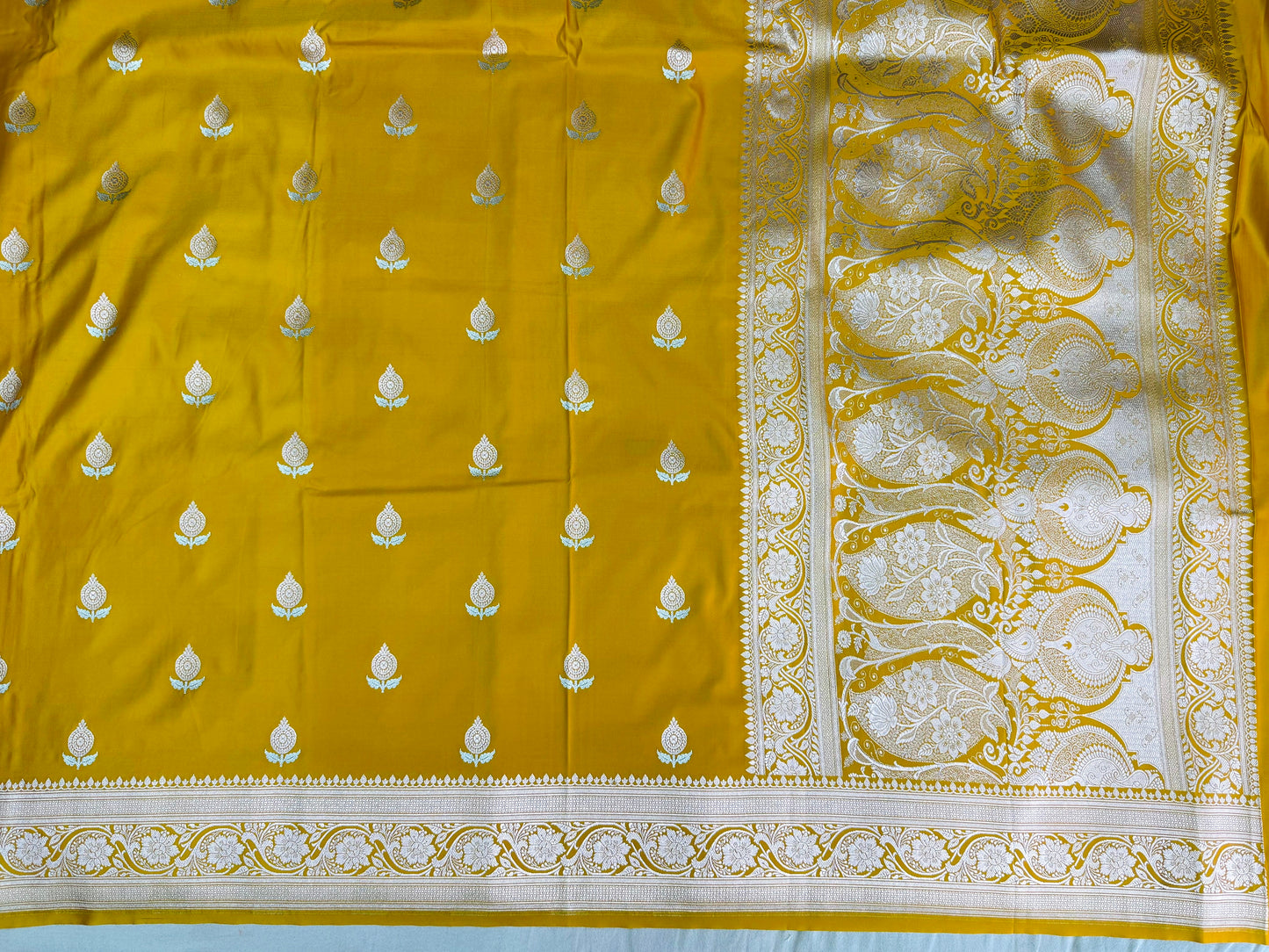 Pure Mashru Silk Alfi Buta Saree Yellow (Mashravi)
