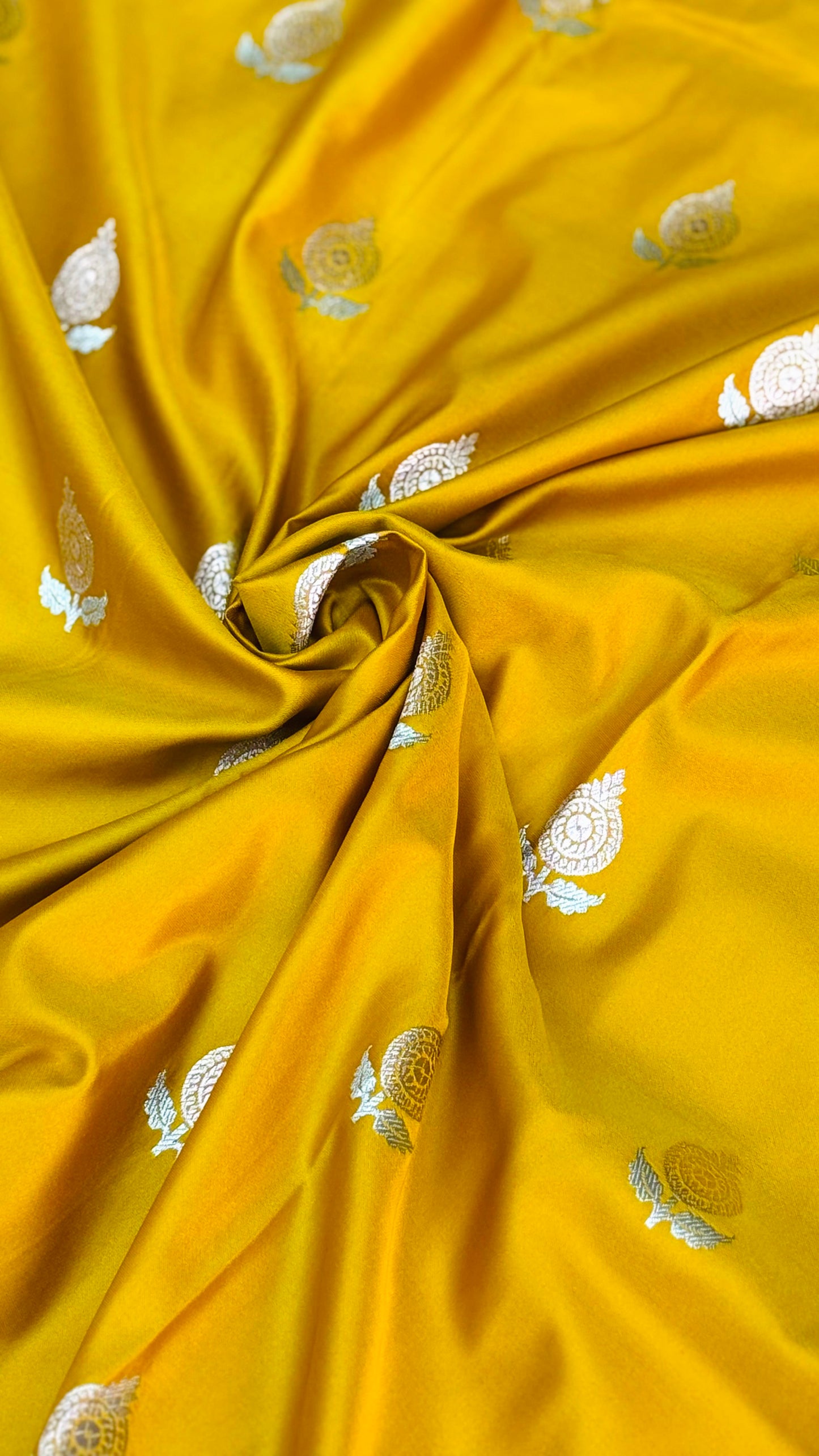 Pure Mashru Silk Alfi Buta Saree Yellow (Mashravi)