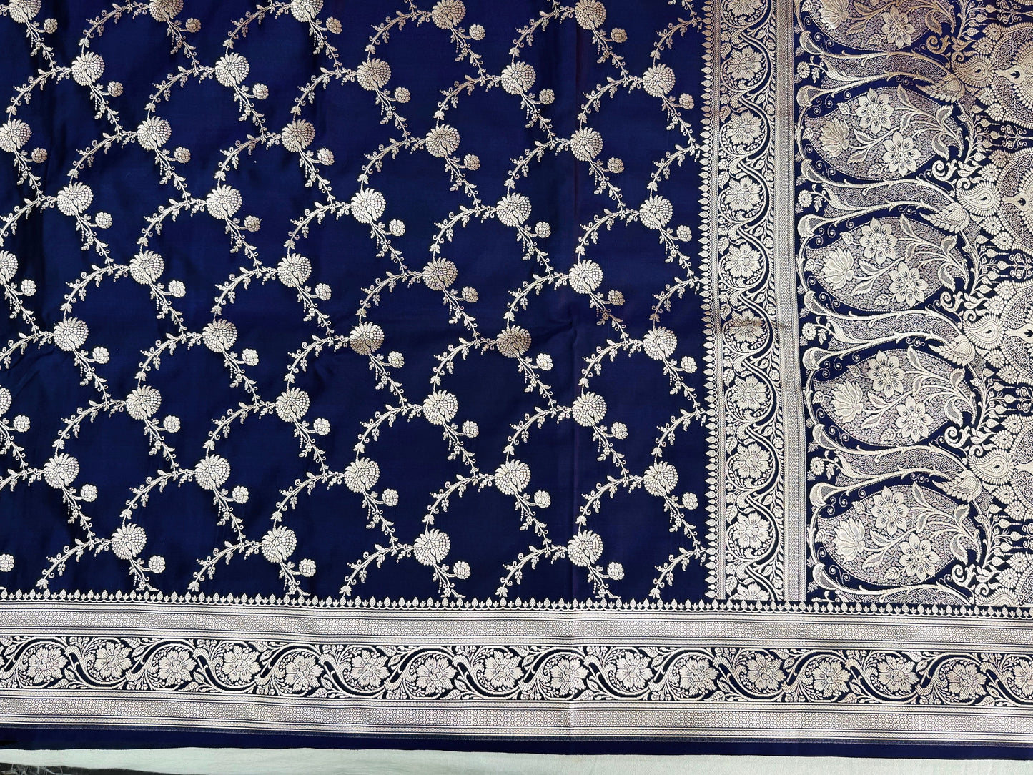 Pure Mashru Silk Jaal Saree Deep Blue (Mashravi)