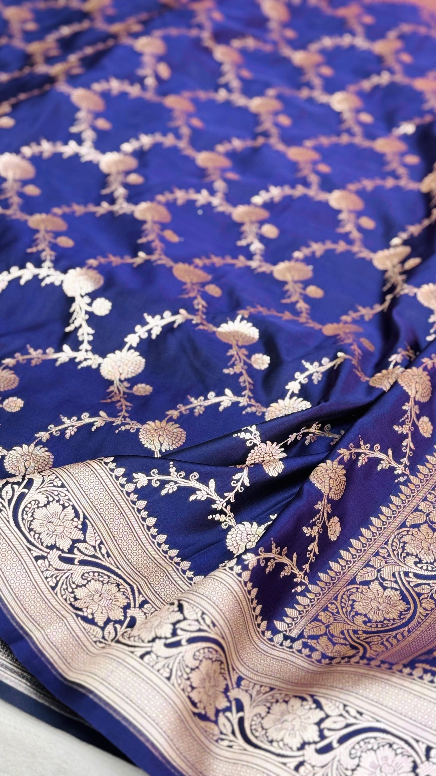 Pure Mashru Silk Jaal Saree Deep Blue (Mashravi)