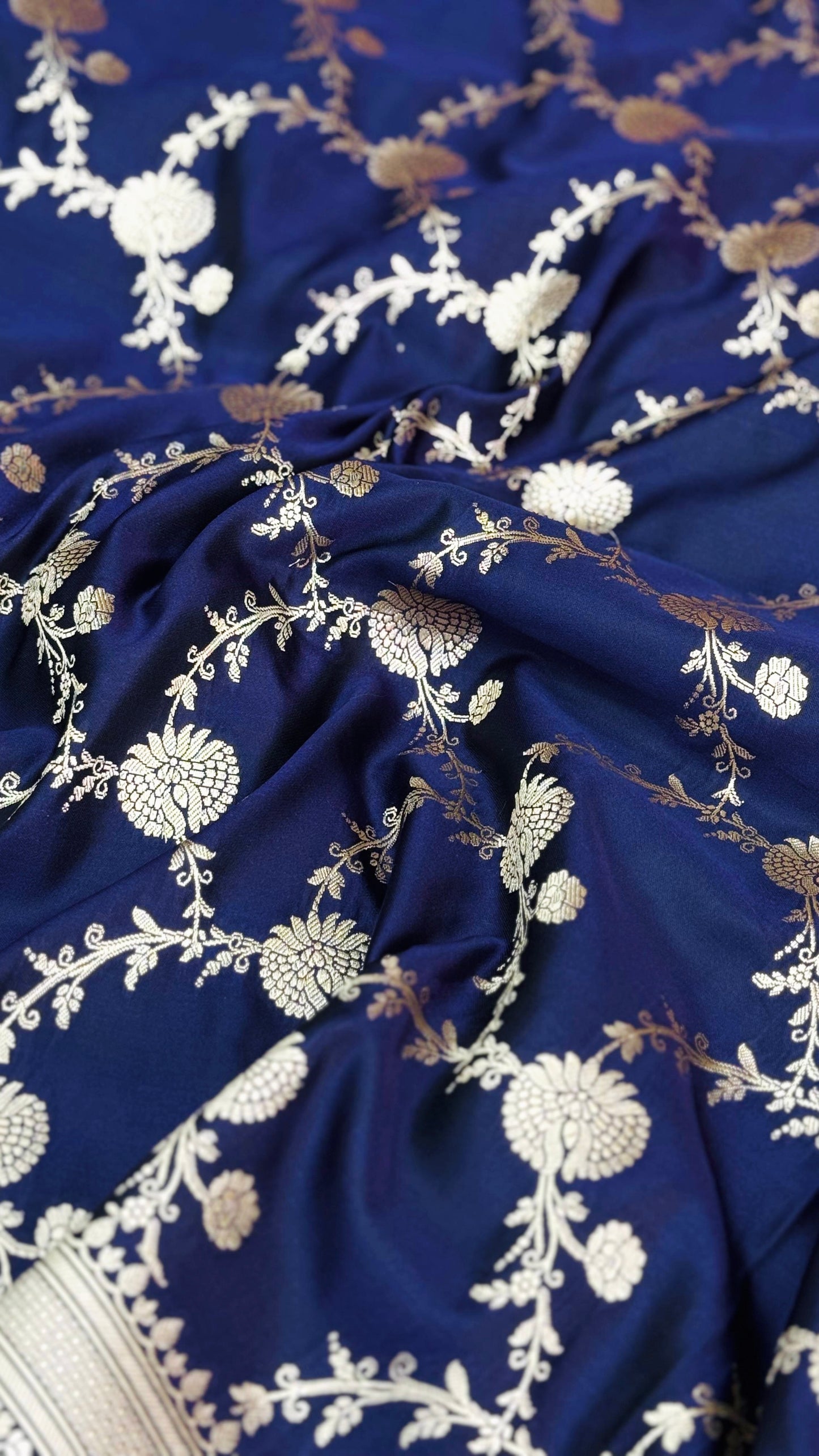 Pure Mashru Silk Jaal Saree Deep Blue (Mashravi)