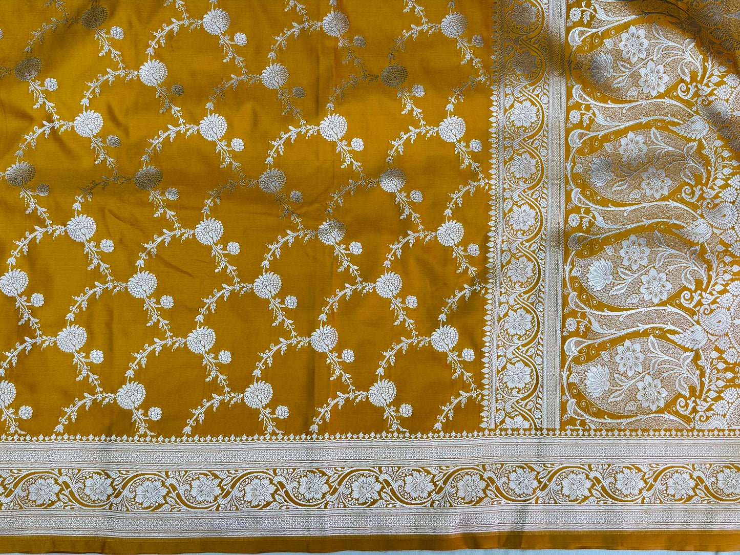 Pure Mashru Silk Jaal Saree Yellow (Mashravi)