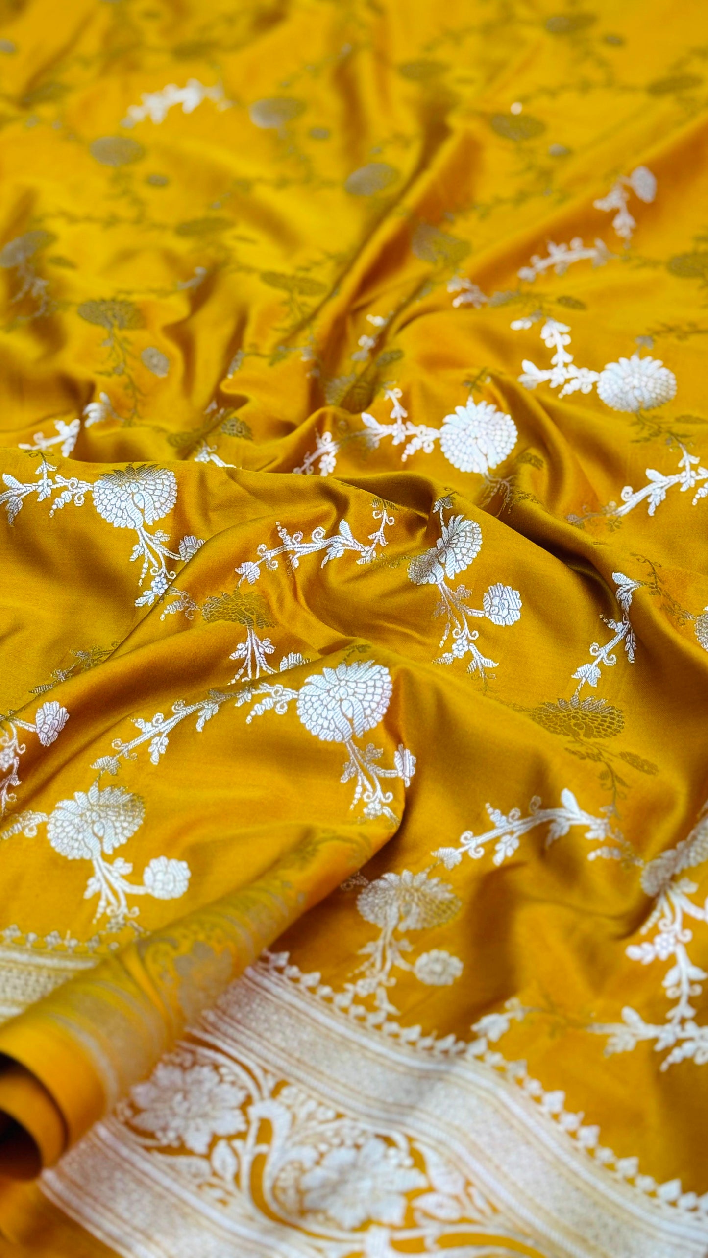 Pure Mashru Silk Jaal Saree Yellow (Mashravi)