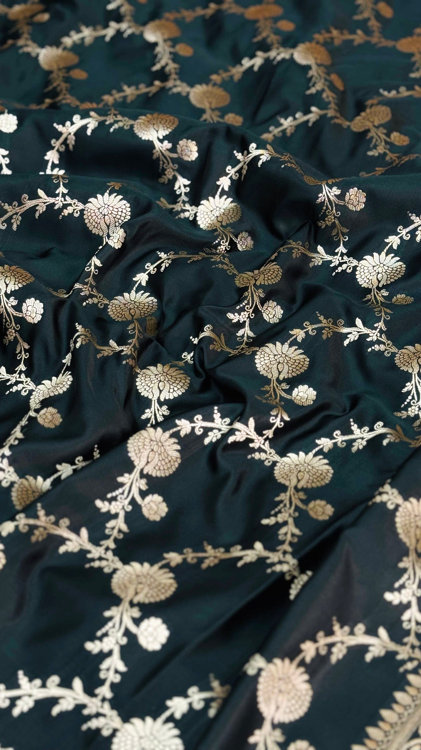 Pure Mashru Silk Jaal Saree Black (Mashravi)
