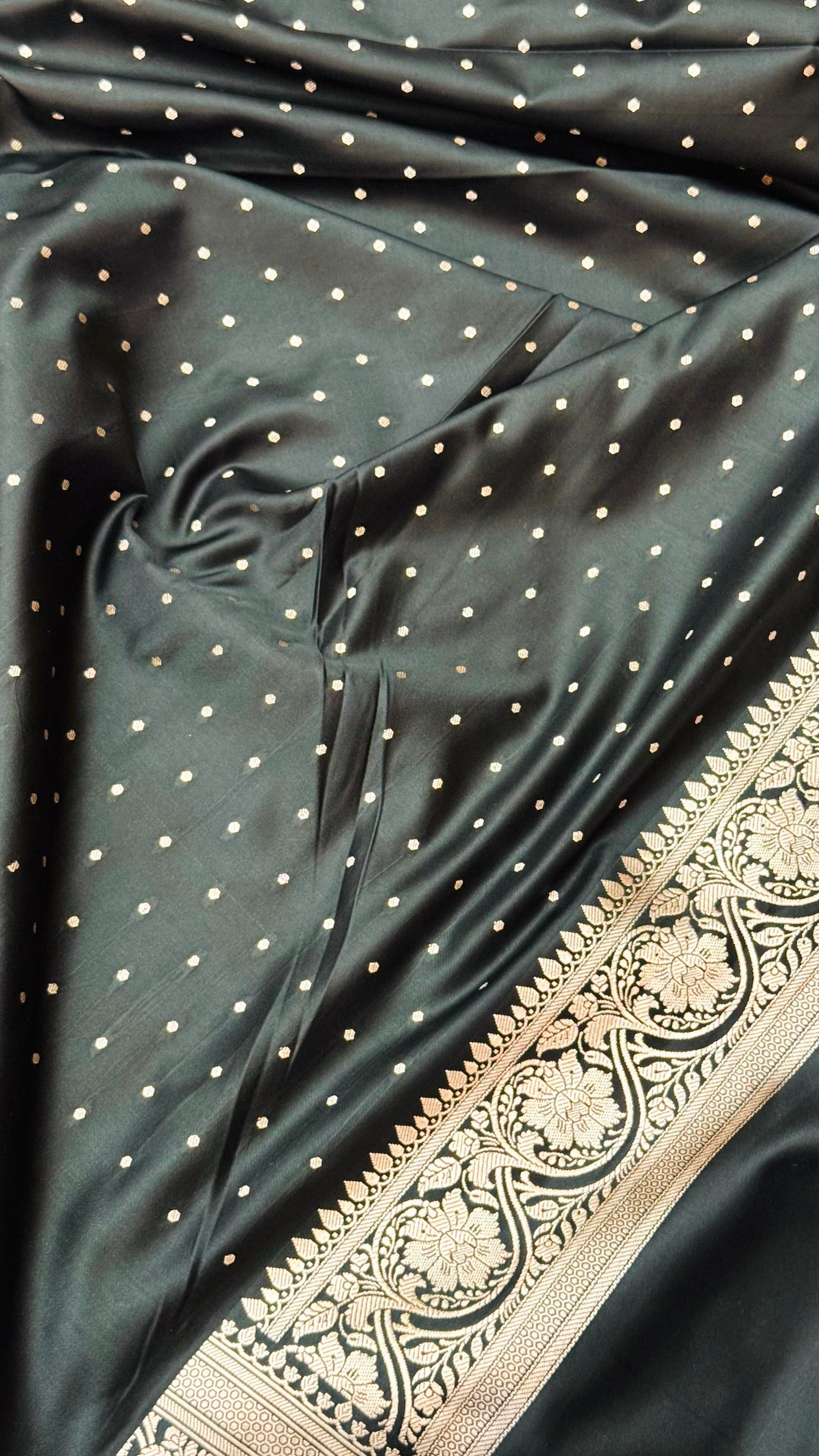 Pure Mashru Silk Jaal Saree Black (Mashravi)