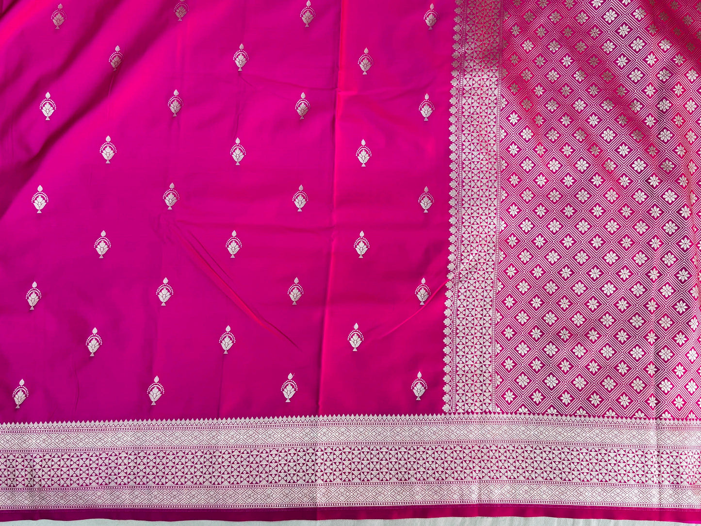 Pure Mashru Silk Buti Saree Rani Pink (Mashravi)