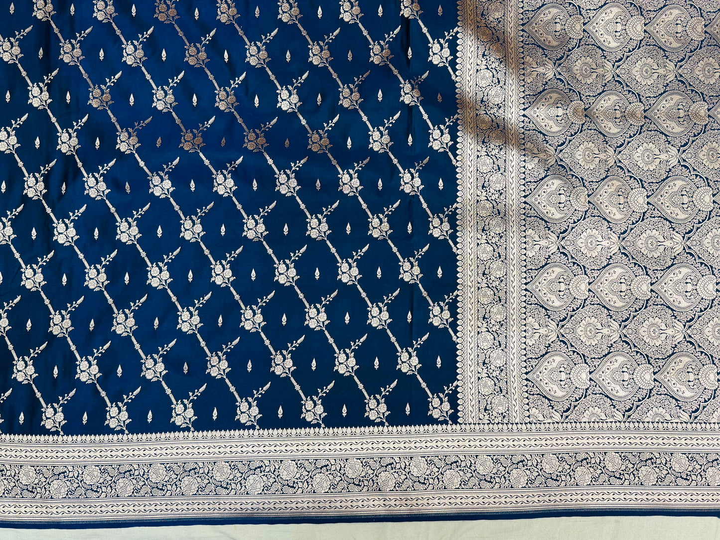 Pure Mashru Silk Jaal Saree Deep Blue (Mashravi)