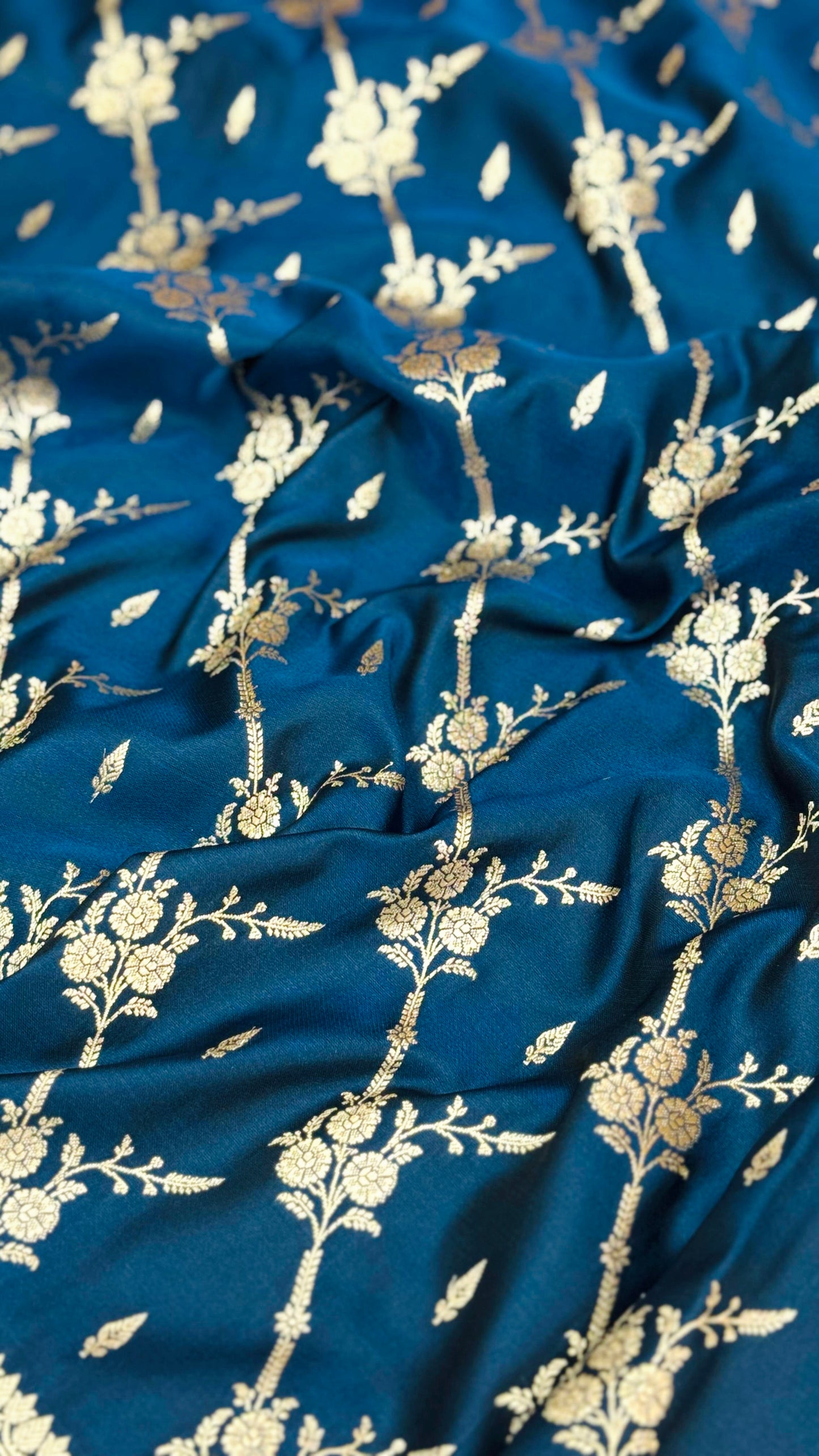 Pure Mashru Silk Jaal Saree Deep Blue (Mashravi)