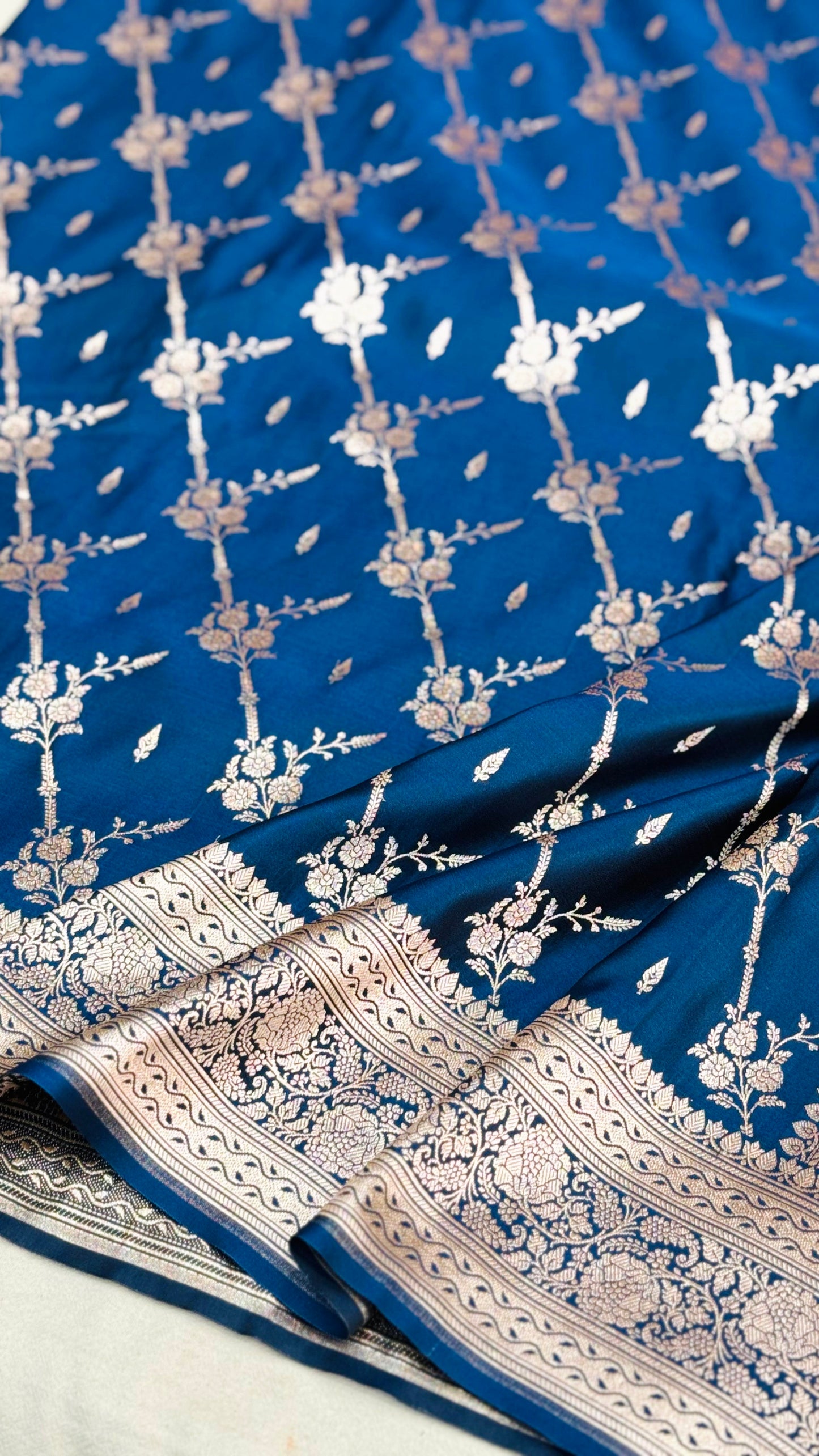 Pure Mashru Silk Jaal Saree Deep Blue (Mashravi)