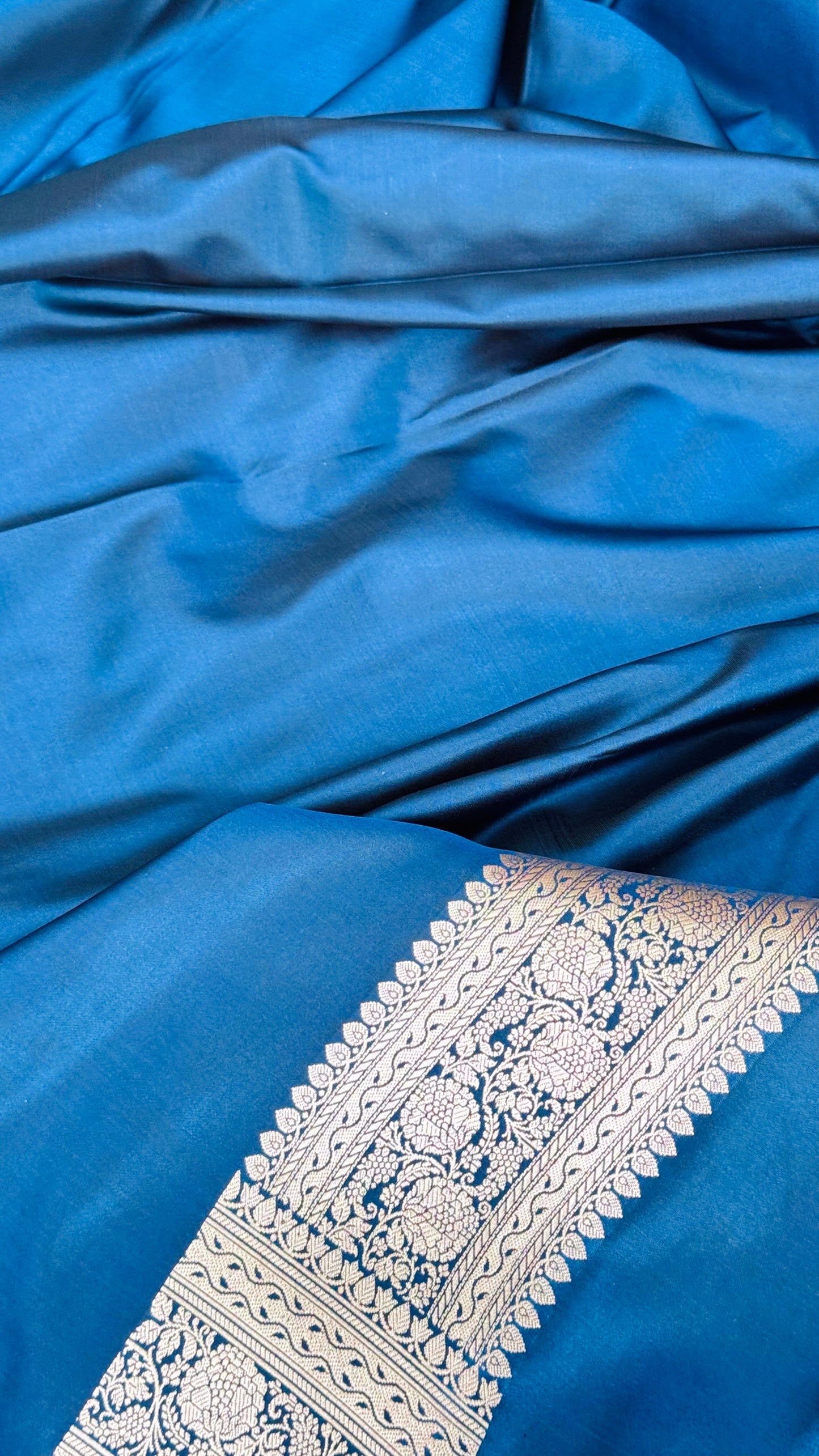 Pure Mashru Silk Jaal Saree Deep Blue (Mashravi)
