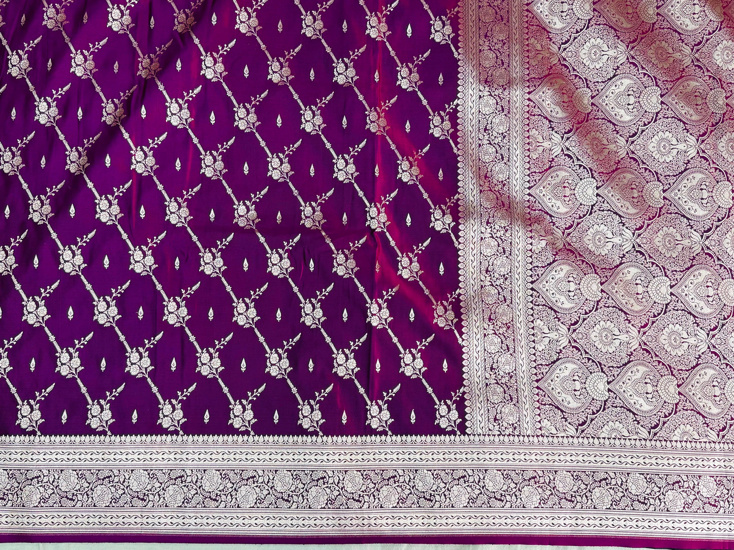 Pure Mashru Silk Jaal Saree Purple (Mashravi)