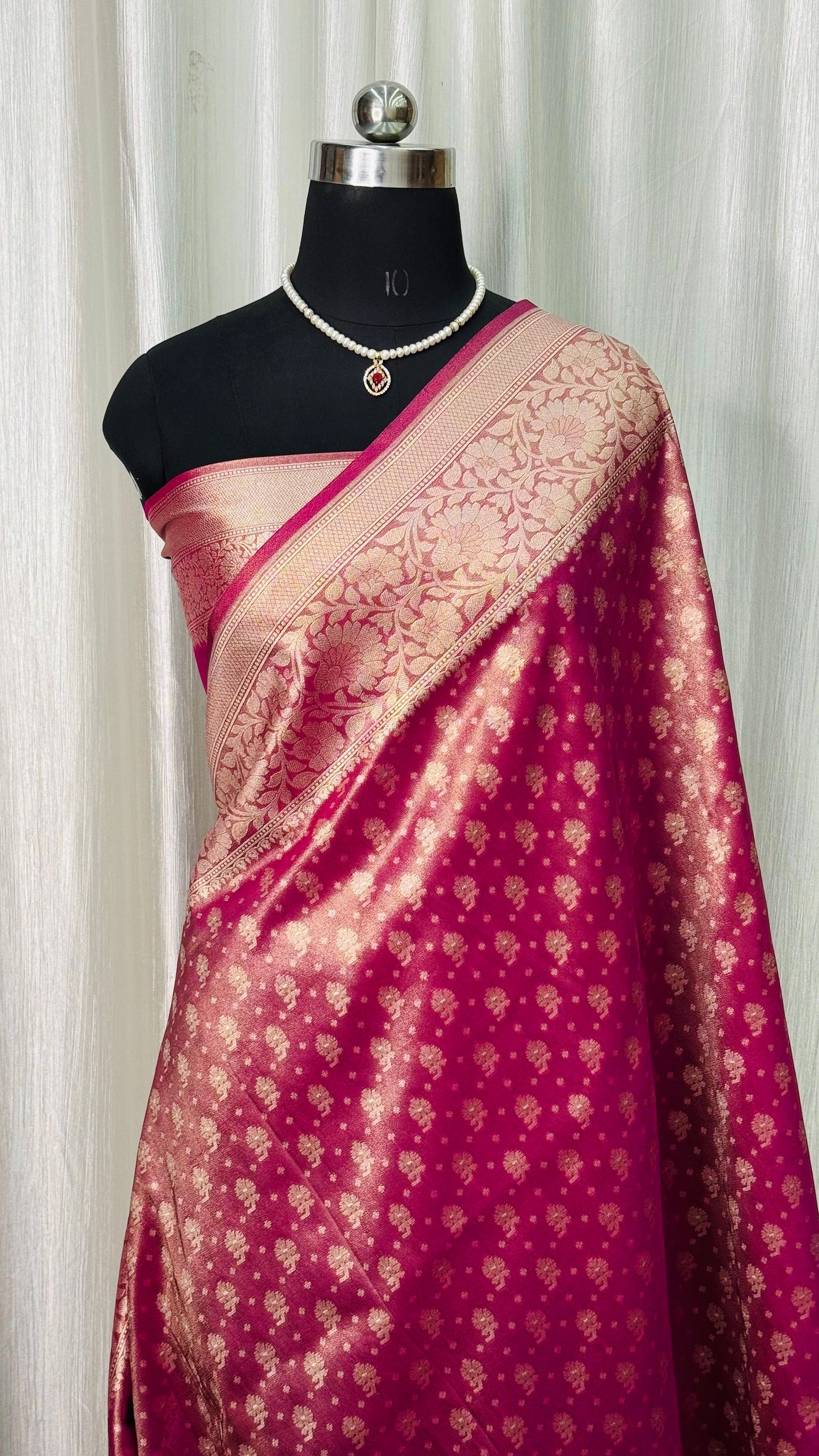 Banarasi Katan Tissue Saree Rani Pink