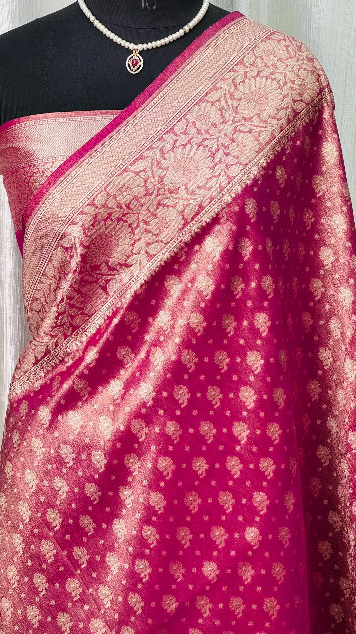 Banarasi Katan Tissue Saree Rani Pink