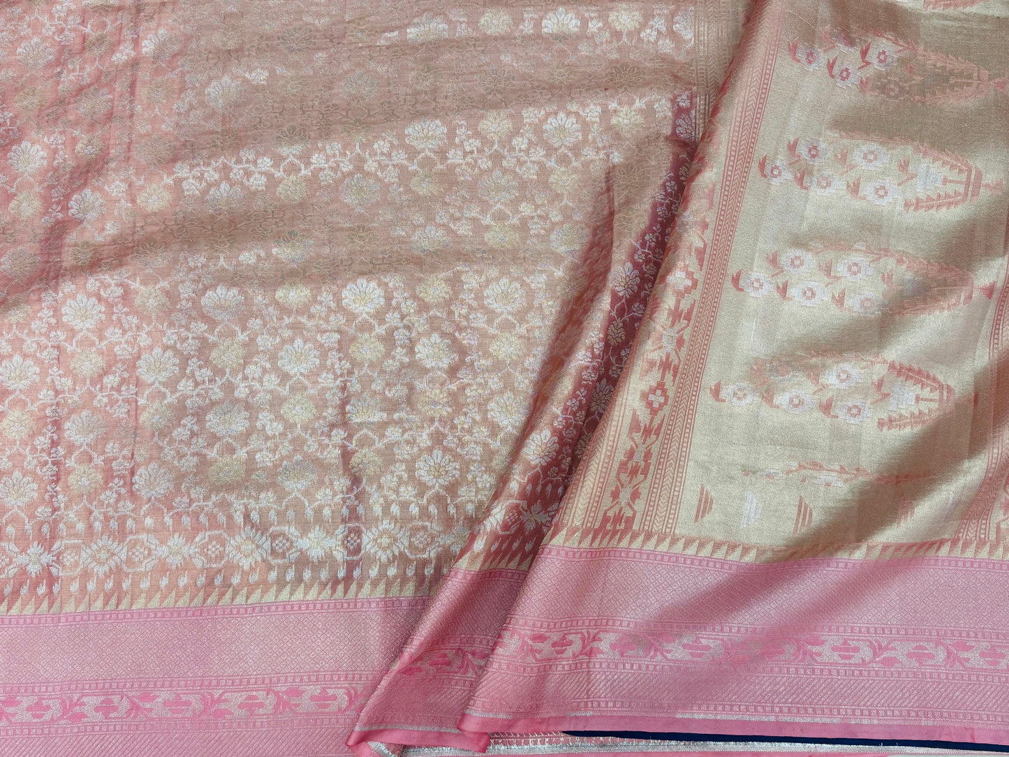 Banarasi Katan Tissue Silk Saree Powdered Pink