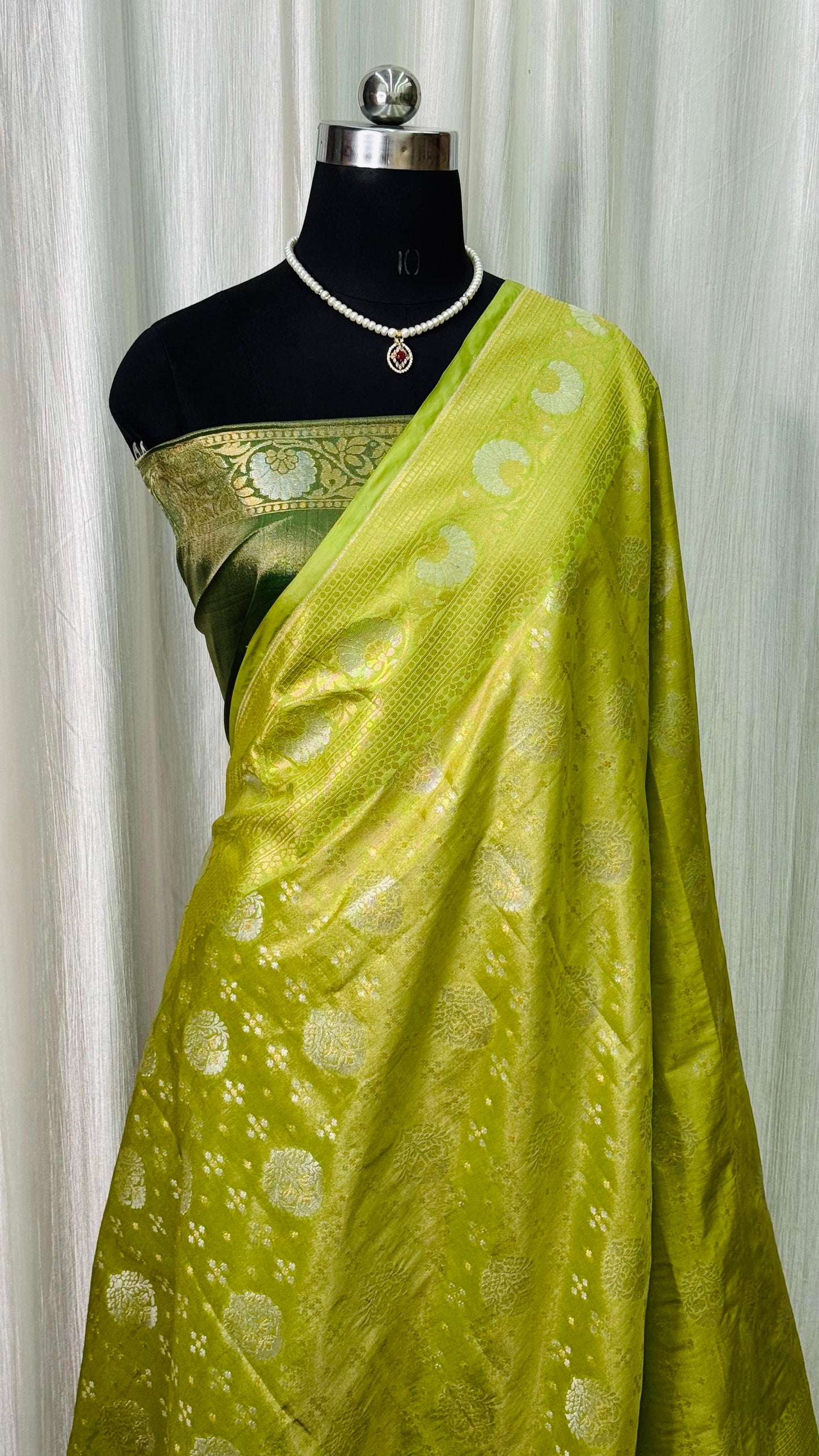 Banarasi Katan Tissue Saree Lime Yellow