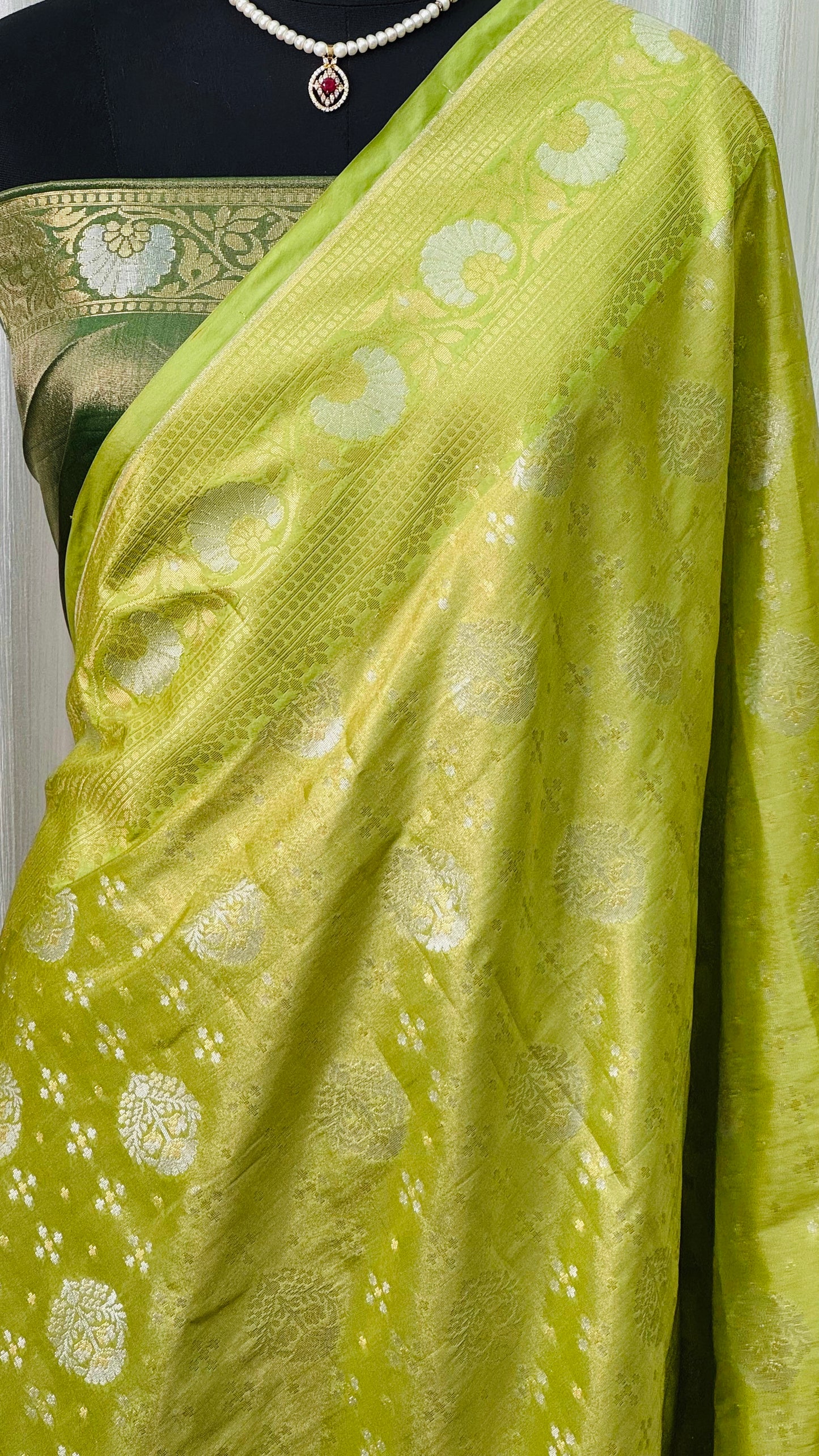 Banarasi Katan Tissue Saree Lime Yellow