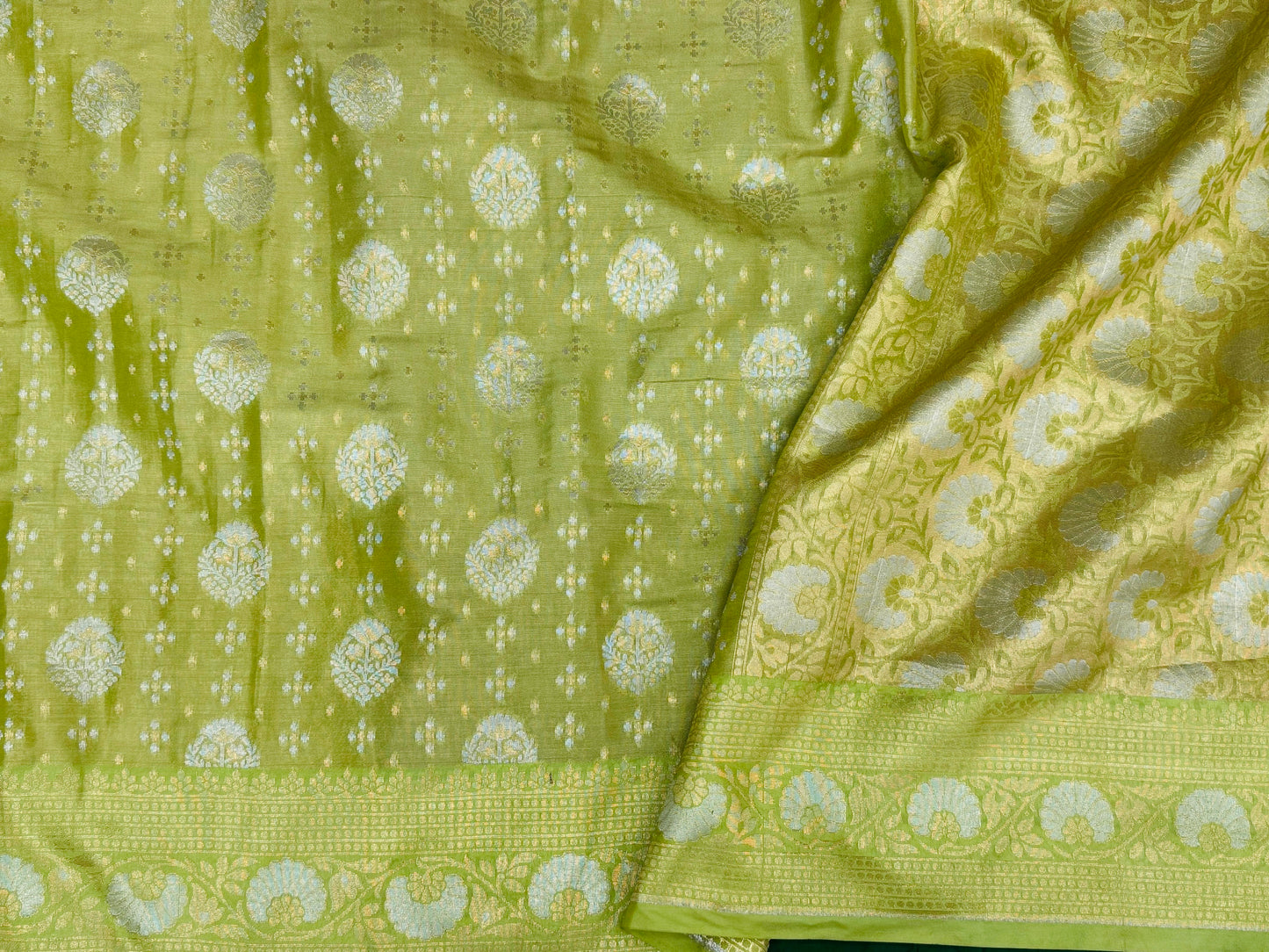 Banarasi Katan Tissue Saree Lime Yellow