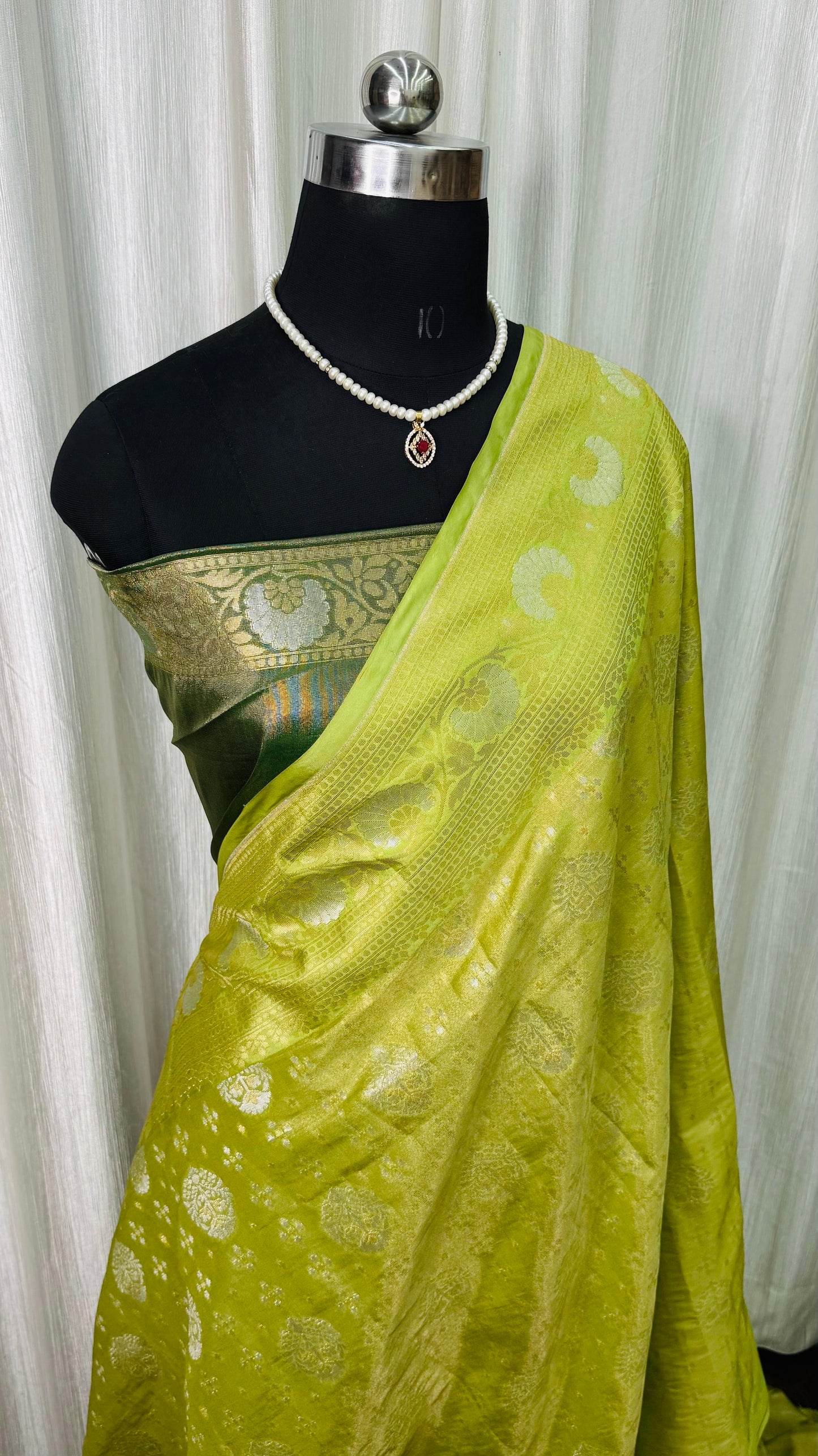 Banarasi Katan Tissue Saree Lime Yellow