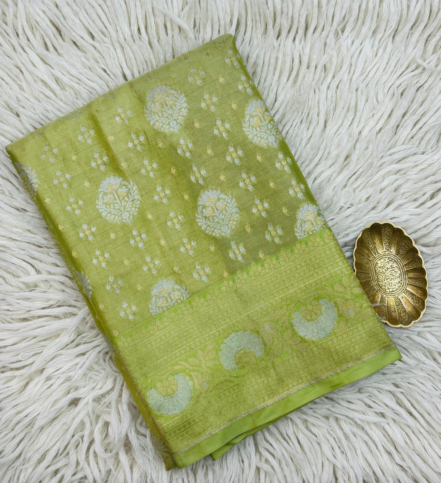 Banarasi Katan Tissue Saree Lime Yellow